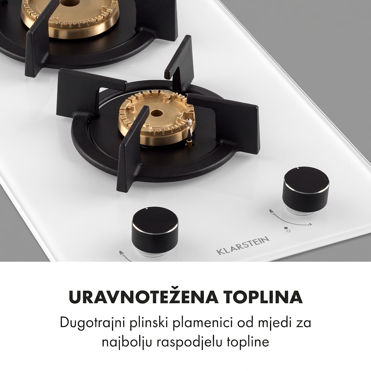 Goldflame Domino, plinska ploča za kuhanje, 2 mjedena plamenika, staklokeramika 30 cm | 2 plamenika | Bijela