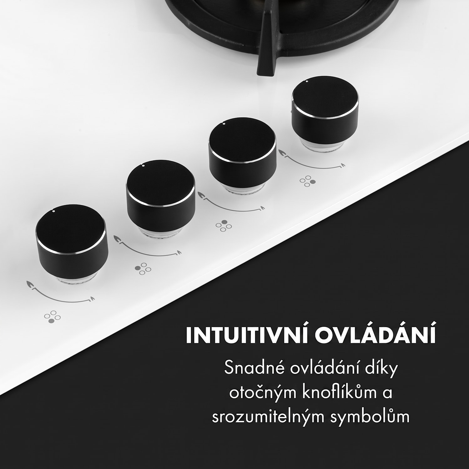 Goldflame 4, plynová varná deska, 4 mosazné hořáky, sklokeramika 60 cm | 4 hořáky | Bílá
