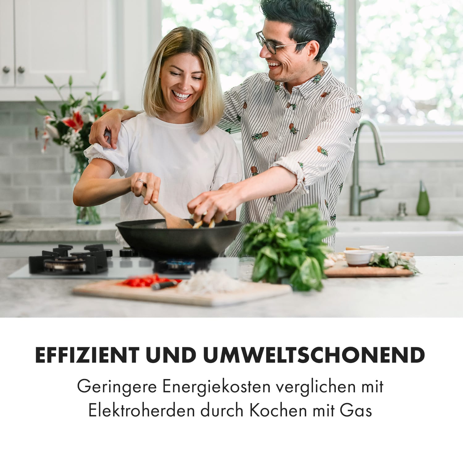 Goldflame 4, piano cottura a gas a 4 fuochi, bruciatori d'ottone, vetroceramica 60 cm | 4 bruciatori | Bianco