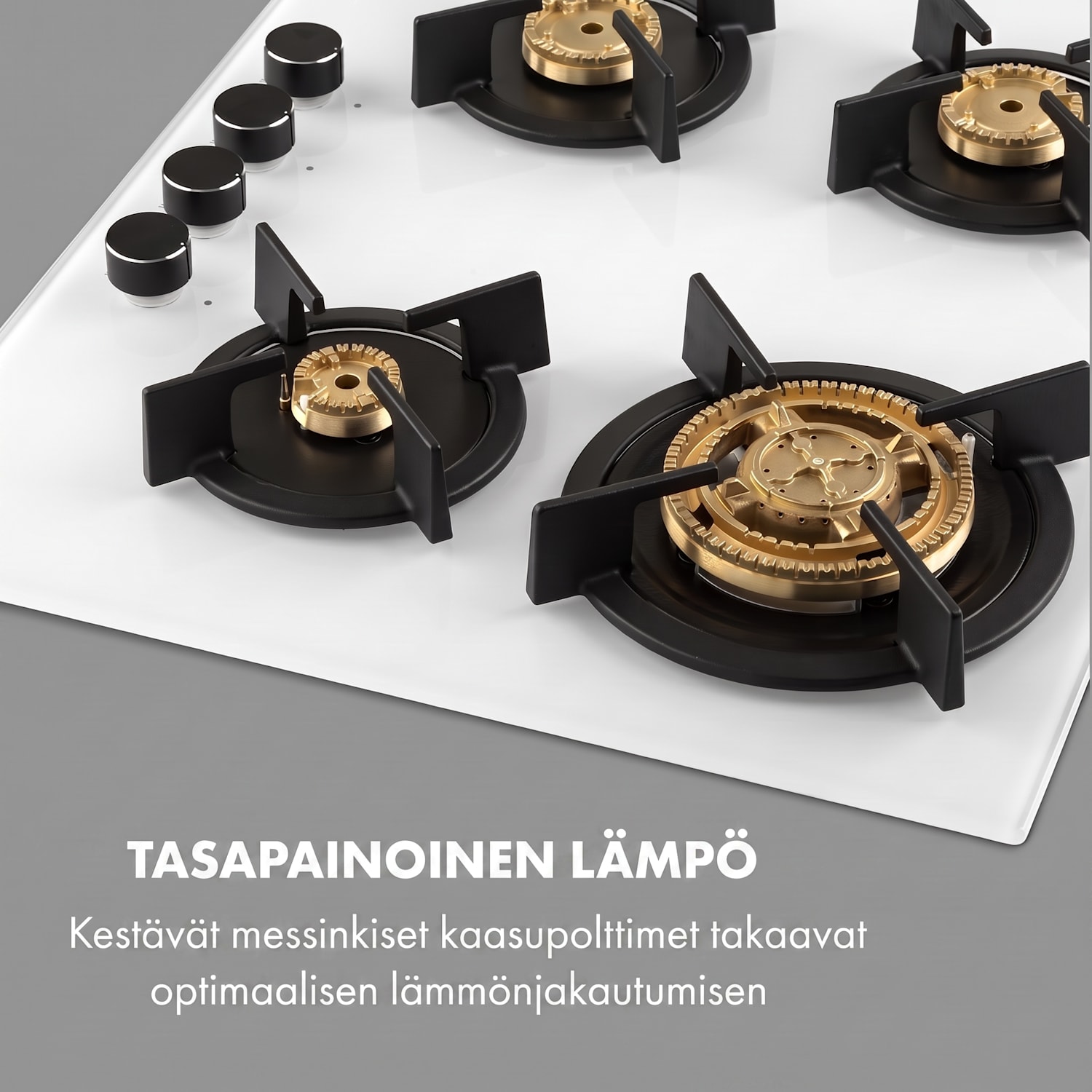 Goldflame 4, kaasuliesi, 4-liekkinen, messinkipolttimet, lasikeraaminen 60 cm | 4 poltinta | Valkoinen