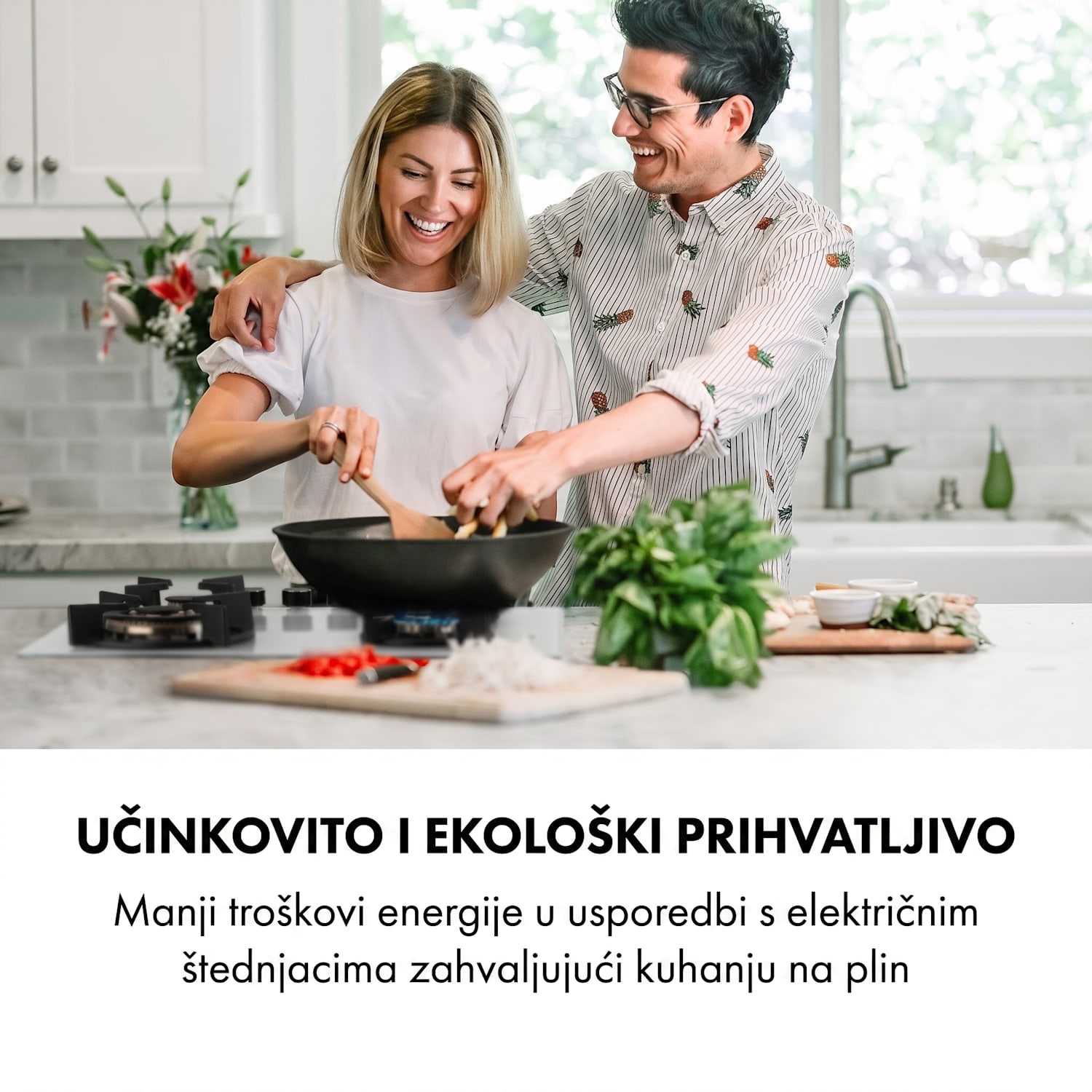 Goldflame 4, plinska ploča za kuhanje, 4 mjedena plamenika, staklokeramička 60 cm | 4 plamenika | Bijela