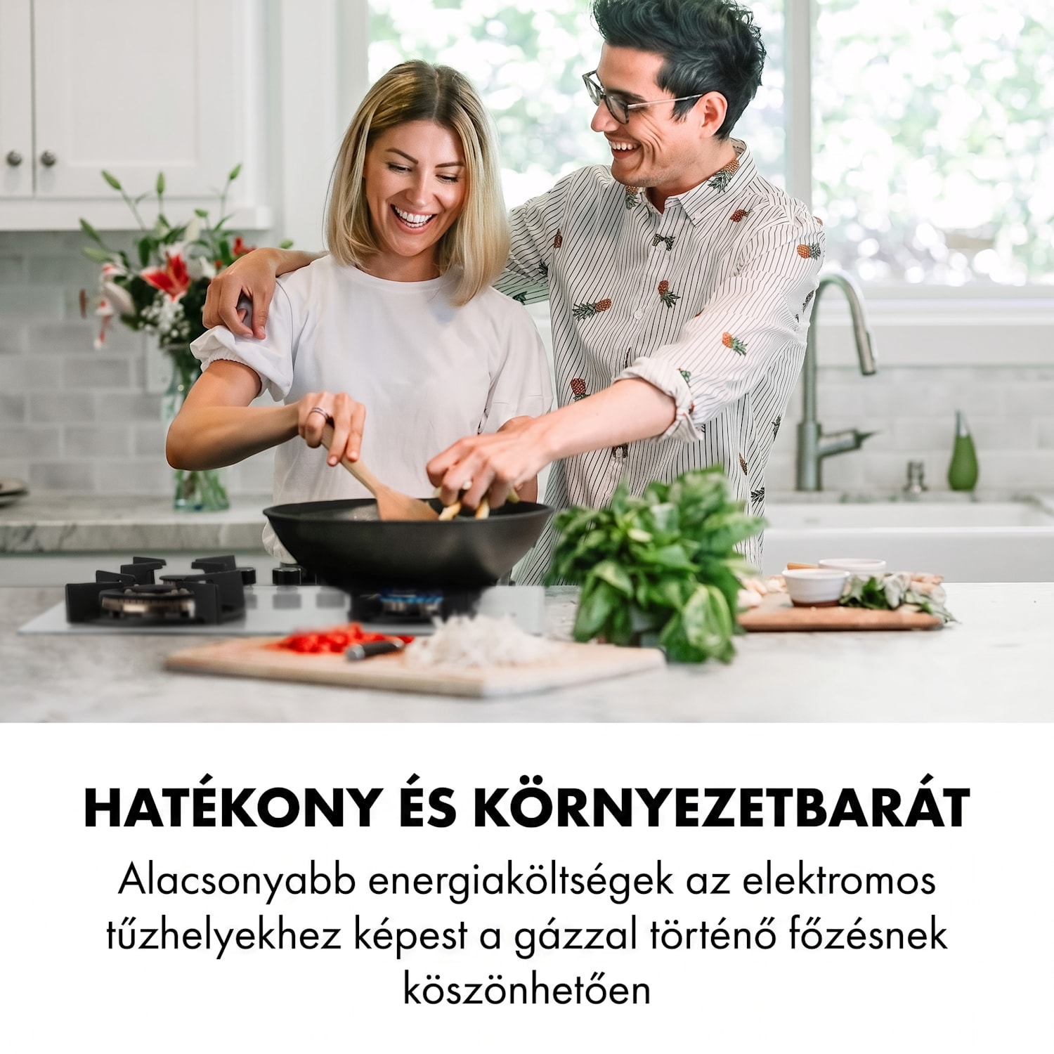 Goldflame 4, gázfőzőlap, 4 sárgaréz égő, üvegkerámia 60 cm | 4 égő | Fehér