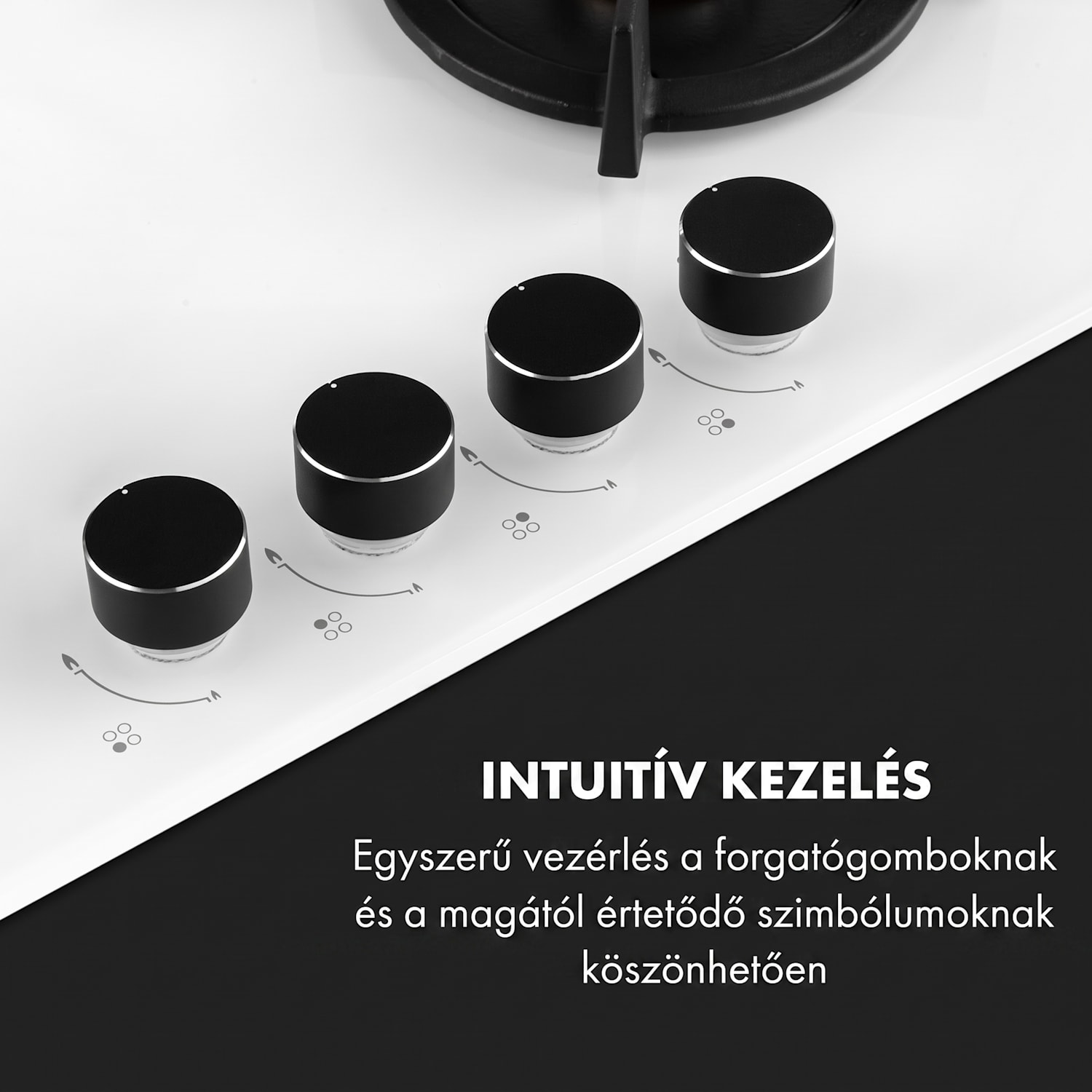 Goldflame 4, gázfőzőlap, 4 sárgaréz égő, üvegkerámia 60 cm | 4 égő | Fehér