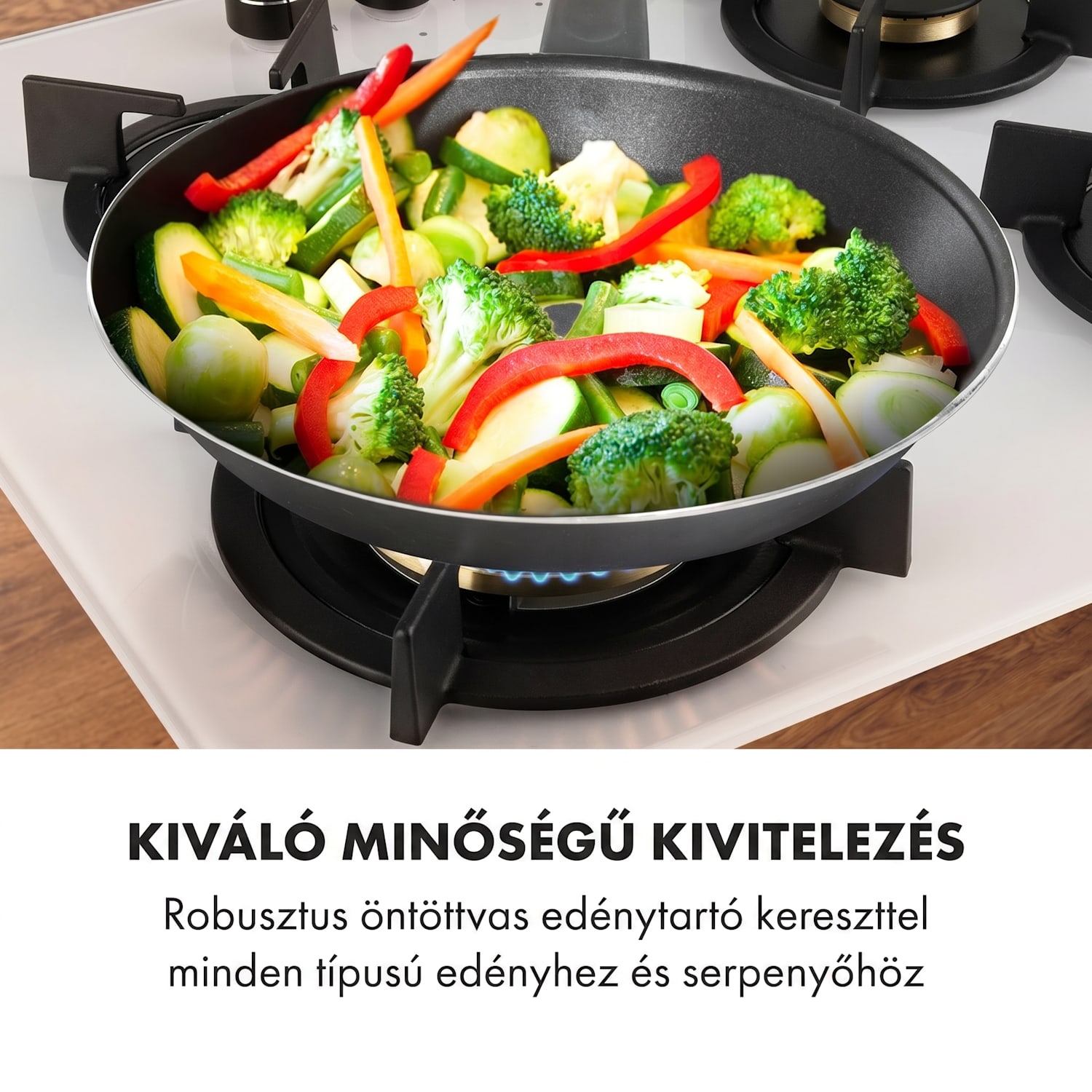 Goldflame 4, gázfőzőlap, 4 sárgaréz égő, üvegkerámia 60 cm | 4 égő | Fehér