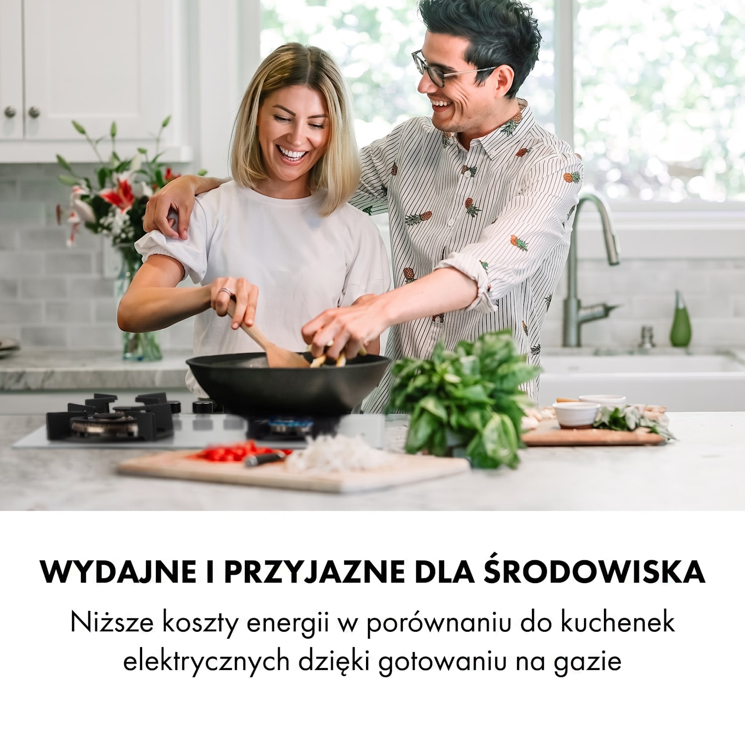 Goldflame 4, płyta gazowa, 4 palniki z mosiądzu, szkło ceramiczne 60 cm | 4 palniki | Biały