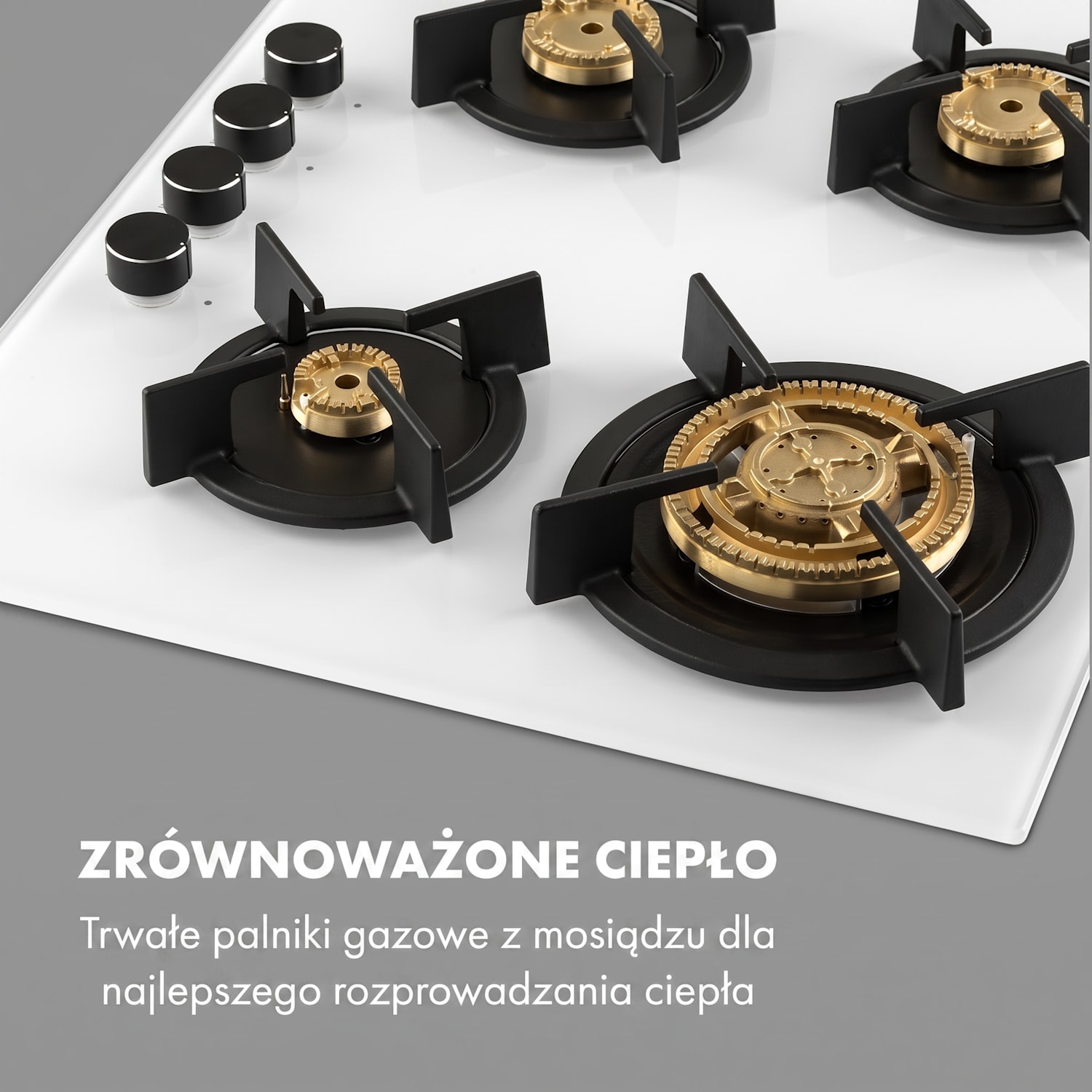 Goldflame 4, płyta gazowa, 4 palniki z mosiądzu, szkło ceramiczne 60 cm | 4 palniki | Biały