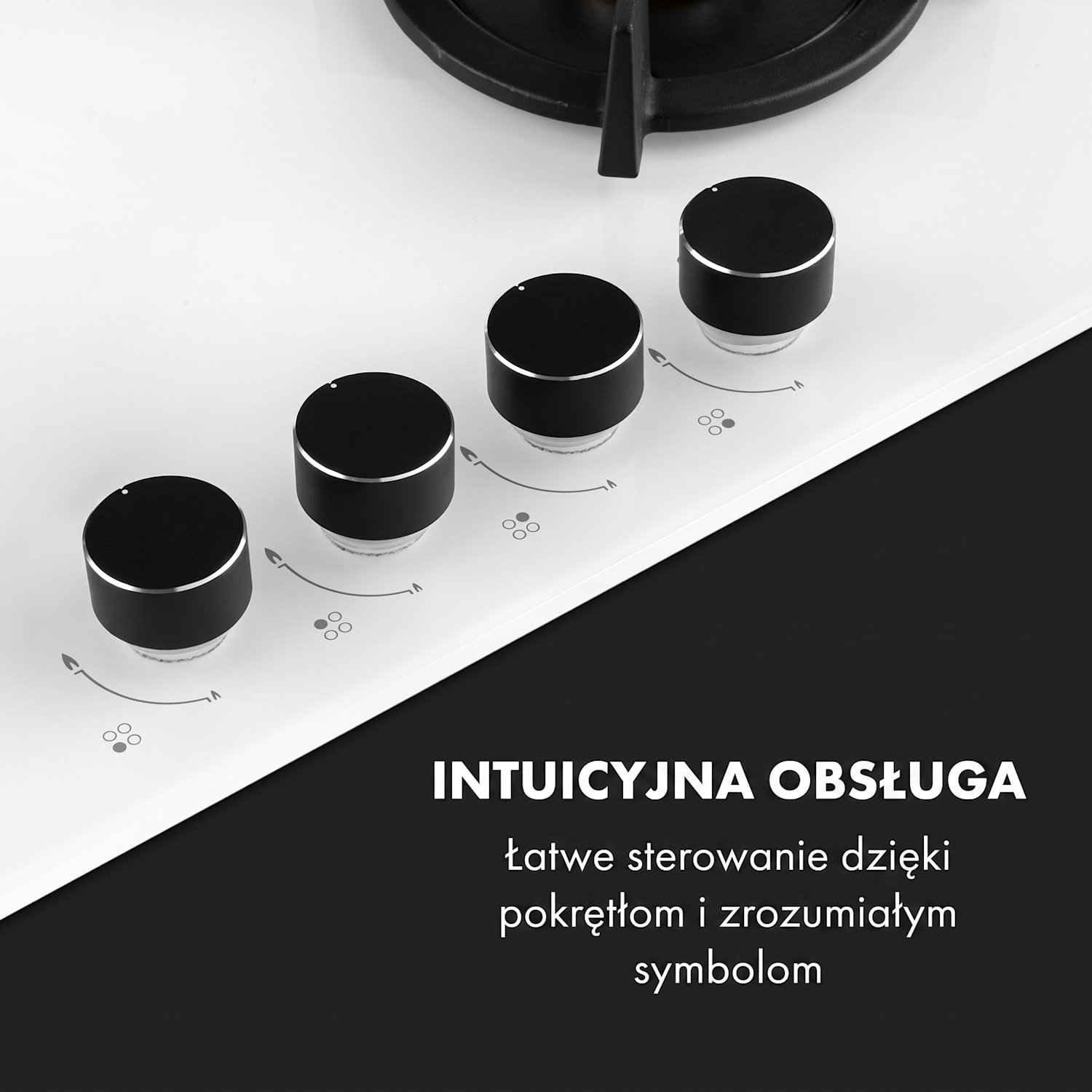 Goldflame 4, płyta gazowa, 4 palniki z mosiądzu, szkło ceramiczne 60 cm | 4 palniki | Biały