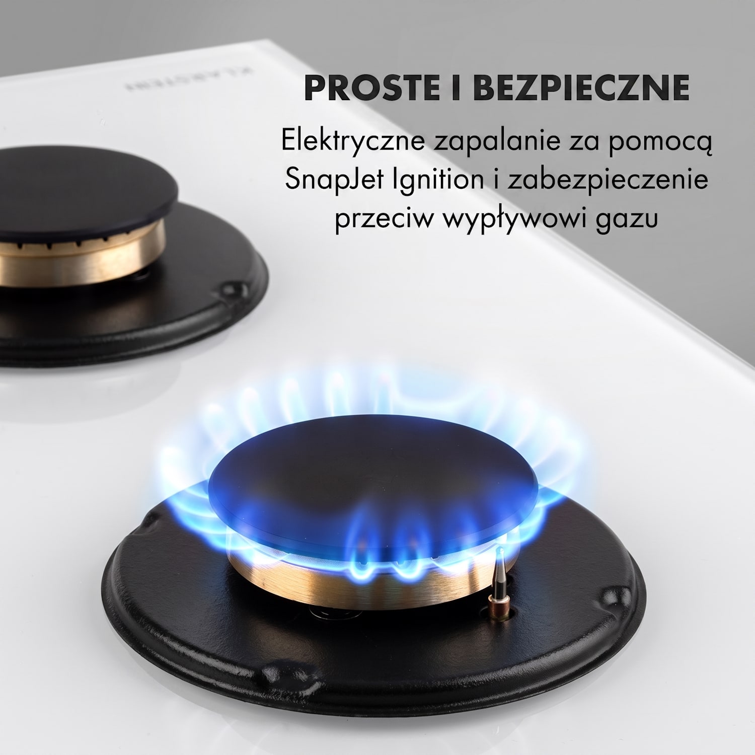 Goldflame 4, płyta gazowa, 4 palniki z mosiądzu, szkło ceramiczne 60 cm | 4 palniki | Biały