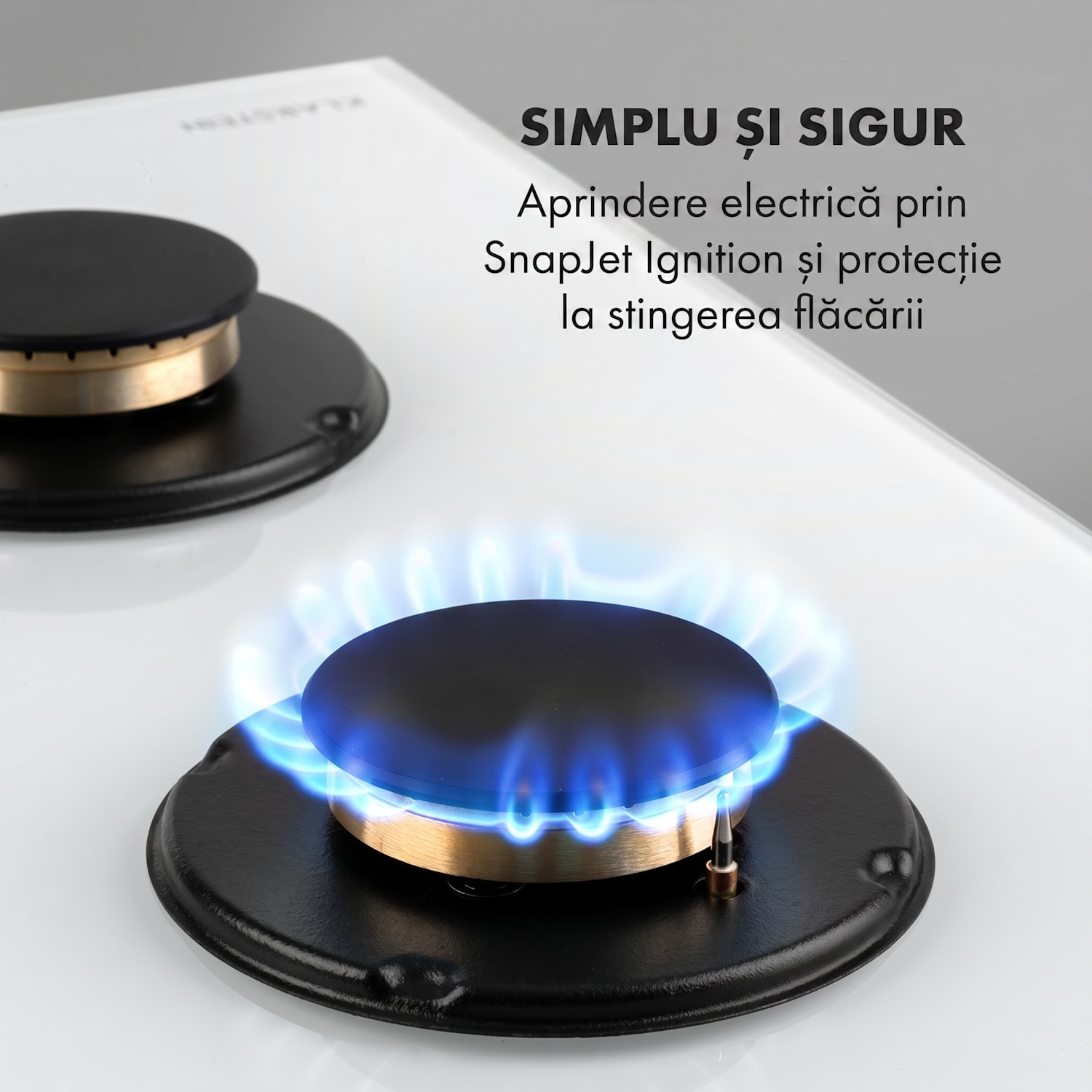 Goldflame 4, plită pe gaz, 4 arzătoare, arzătoare din alamă, sticlă ceramică 60 cm | 4 arzatoare | Alb