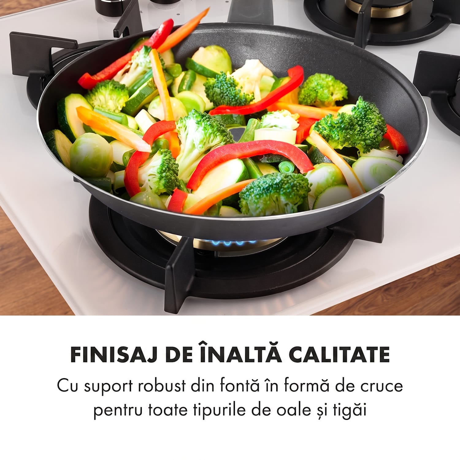 Goldflame 4, plită pe gaz, 4 arzătoare, arzătoare din alamă, sticlă ceramică 60 cm | 4 arzatoare | Alb