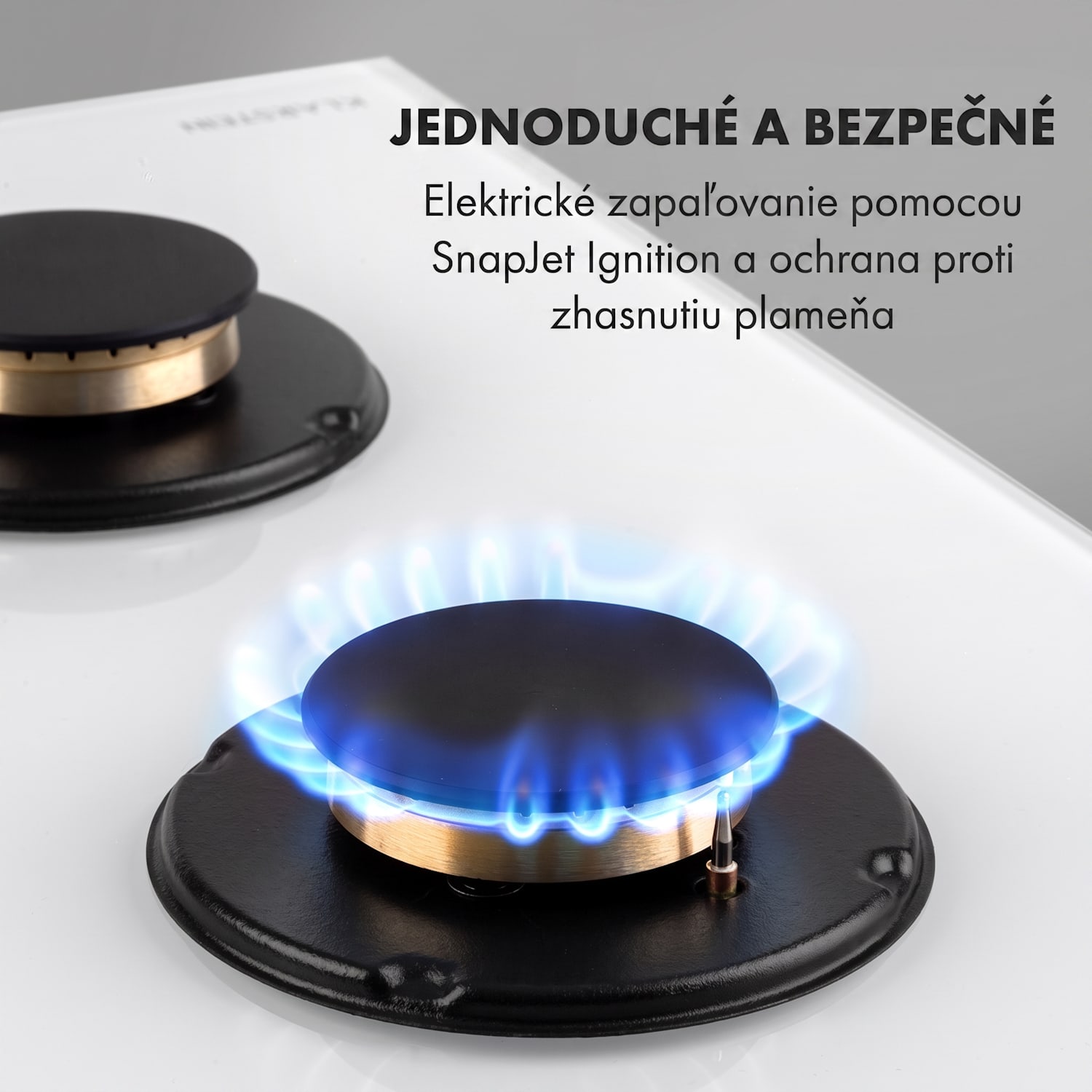 Goldflame 4, plynová varná doska, 4 mosadzné horáky, sklokeramika 60 cm | 4 horáky | Biela