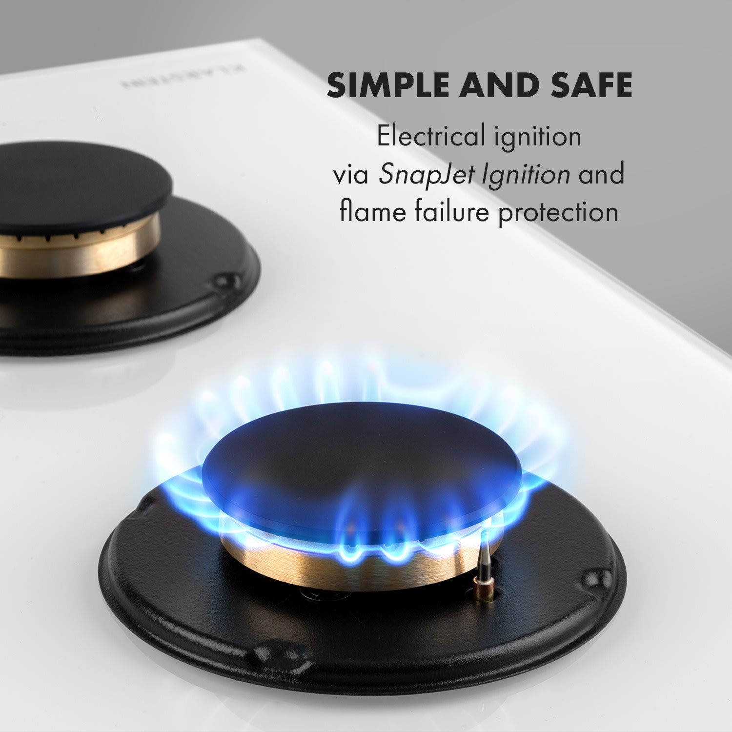 Goldflame 4, plynová varná doska, 4 mosadzné horáky, sklokeramika 60 cm | 4 horáky | Biela