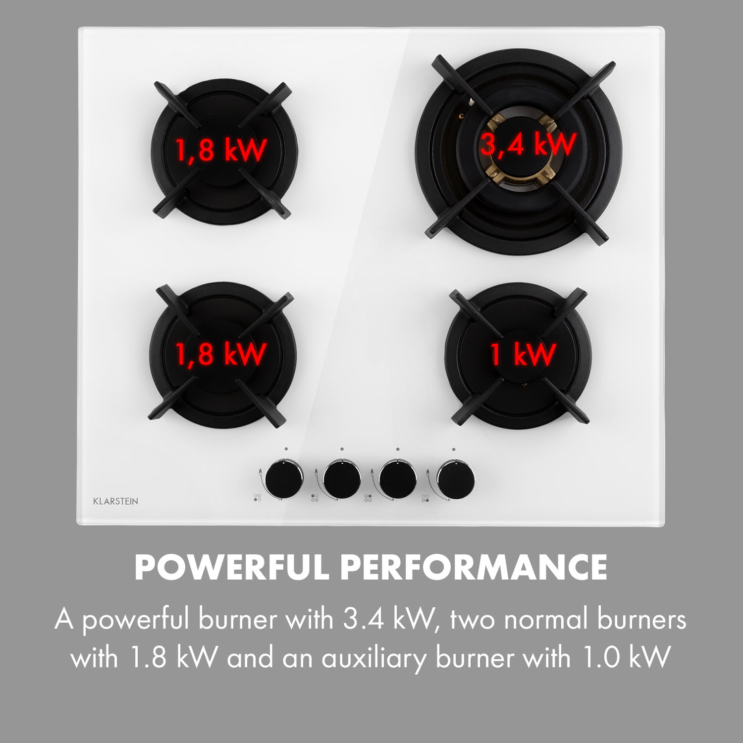 Goldflame 4, plynová varná doska, 4 mosadzné horáky, sklokeramika 60 cm | 4 horáky | Biela