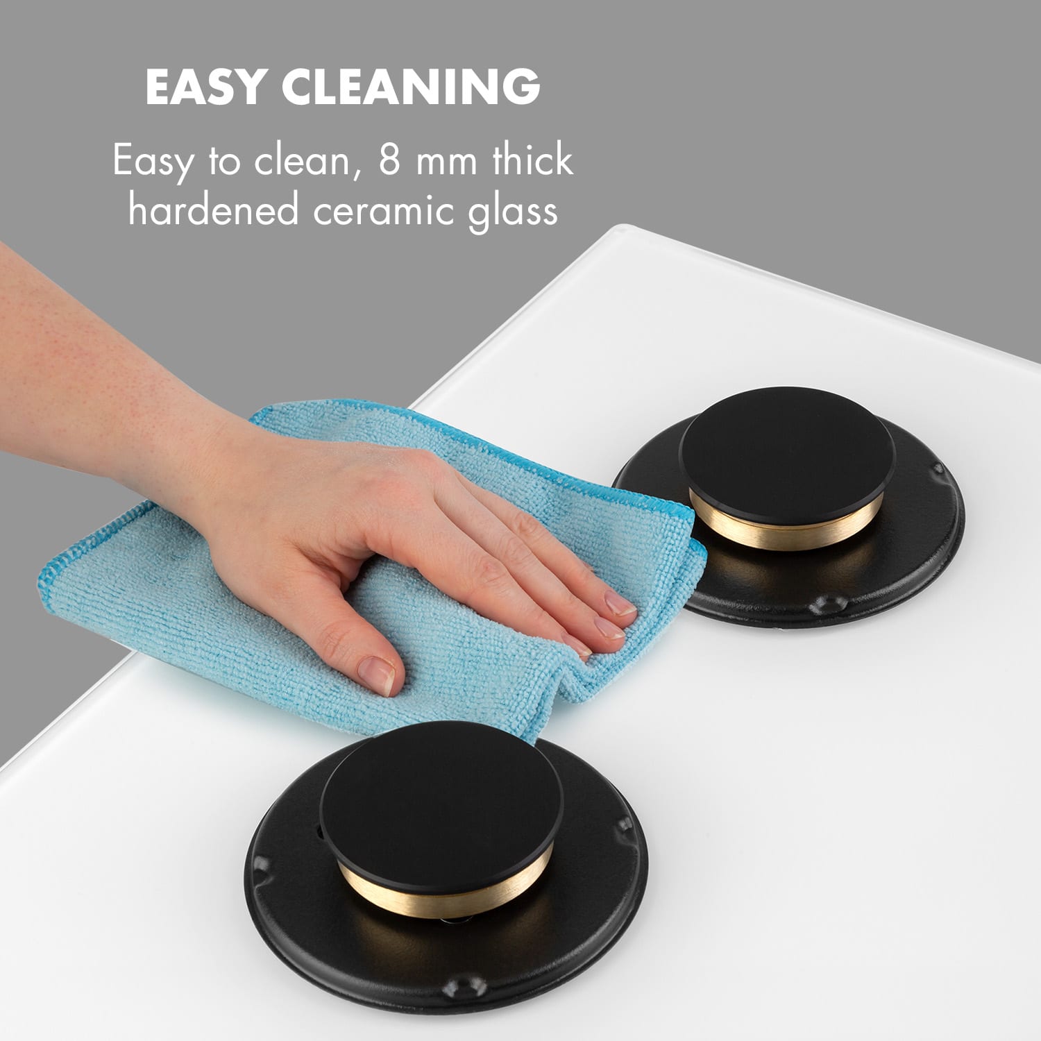 Goldflame 4, plynová varná doska, 4 mosadzné horáky, sklokeramika 60 cm | 4 horáky | Biela