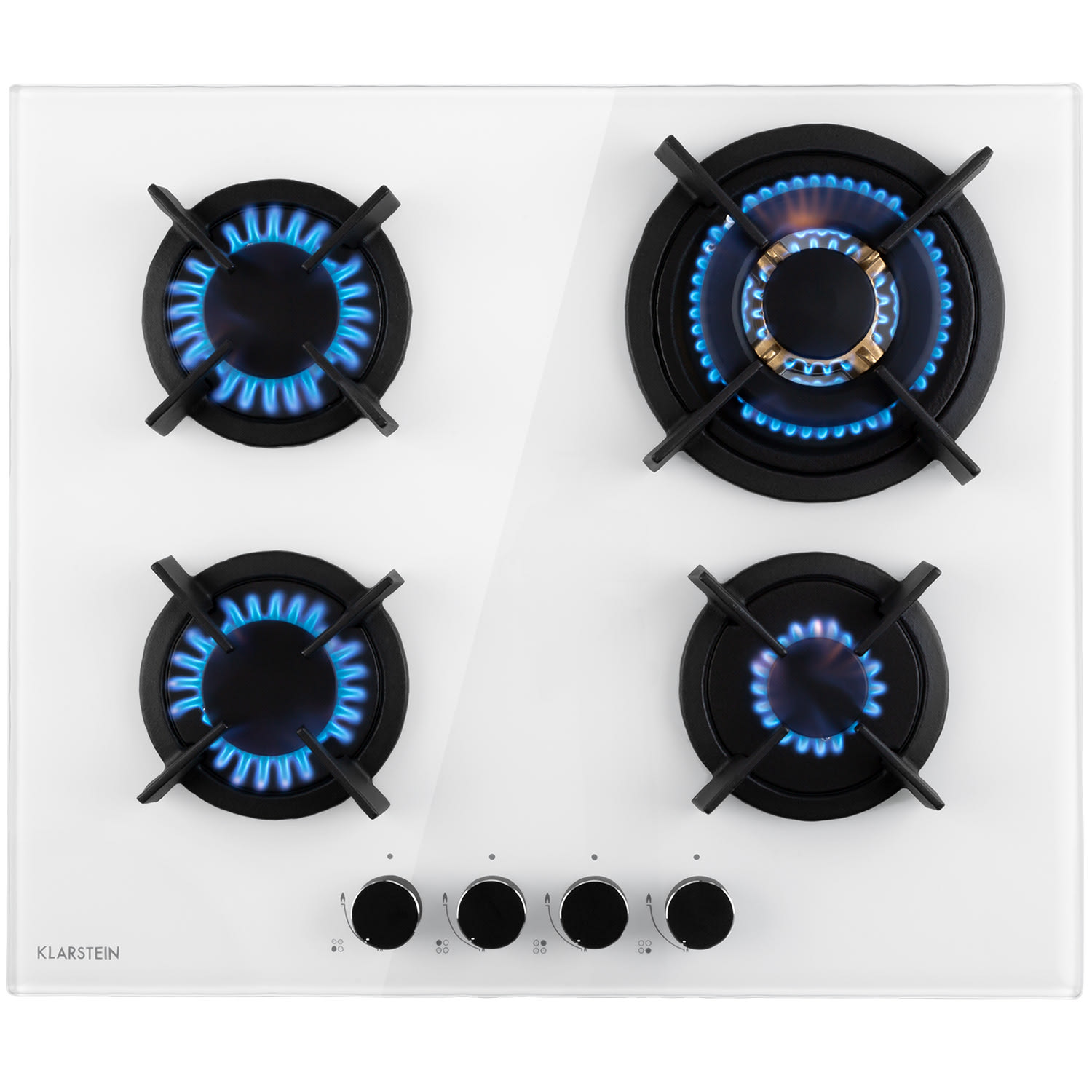 Goldflame 4, plynová varná doska, 4 mosadzné horáky, sklokeramika 60 cm | 4 horáky | Biela