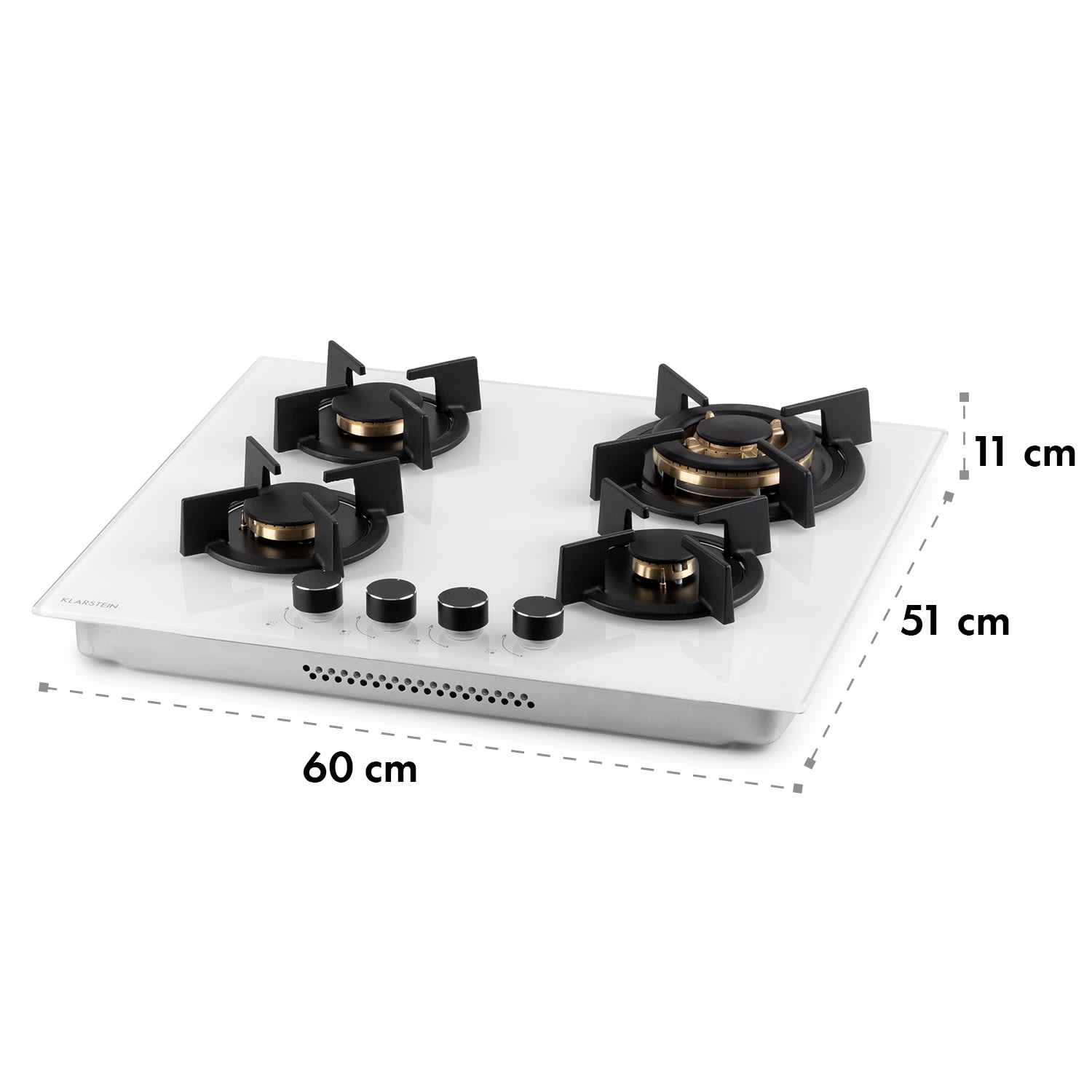 Goldflame 4, plynová varná doska, 4 mosadzné horáky, sklokeramika 60 cm | 4 horáky | Biela