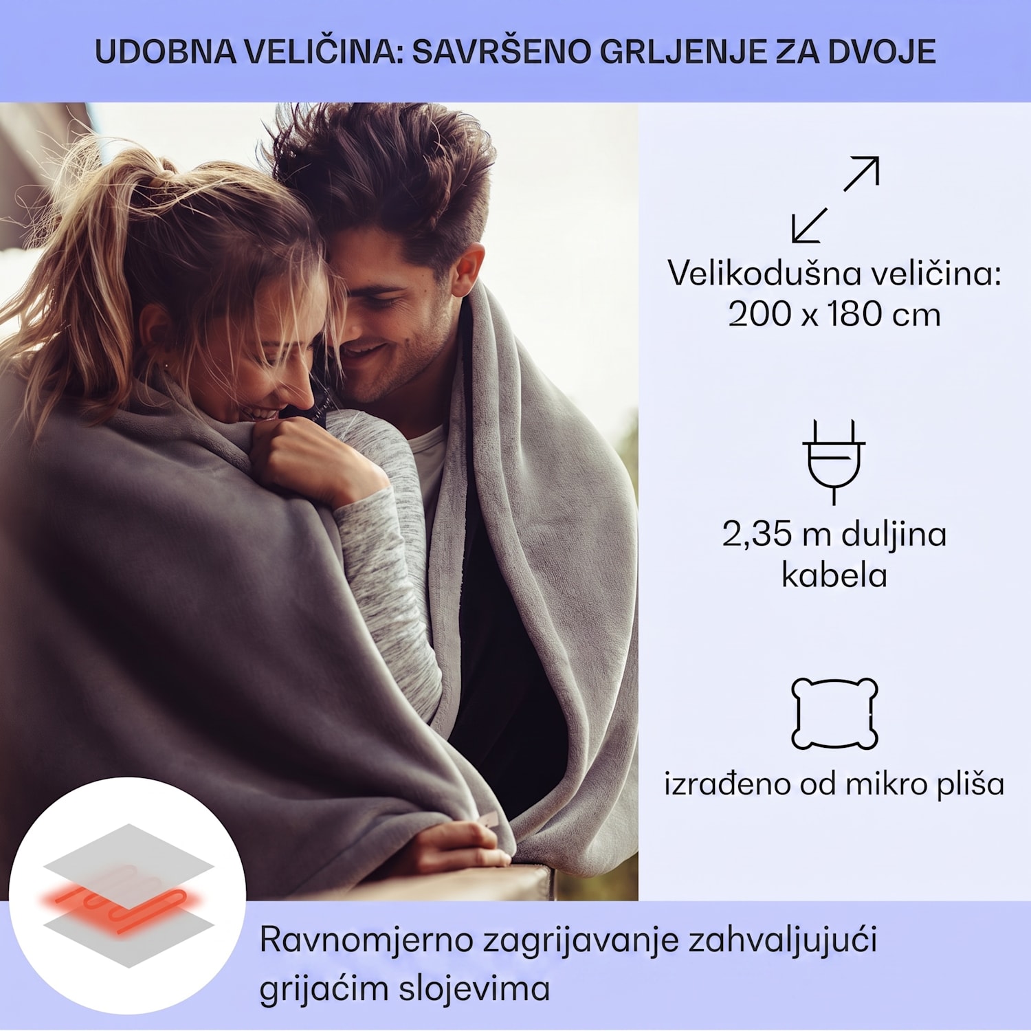 Dr. Watson XXL, električna grijaća deka, 120 W, 200 x 180 cm, koraljno runo, zelena, četvrtasta Multi | XXL
