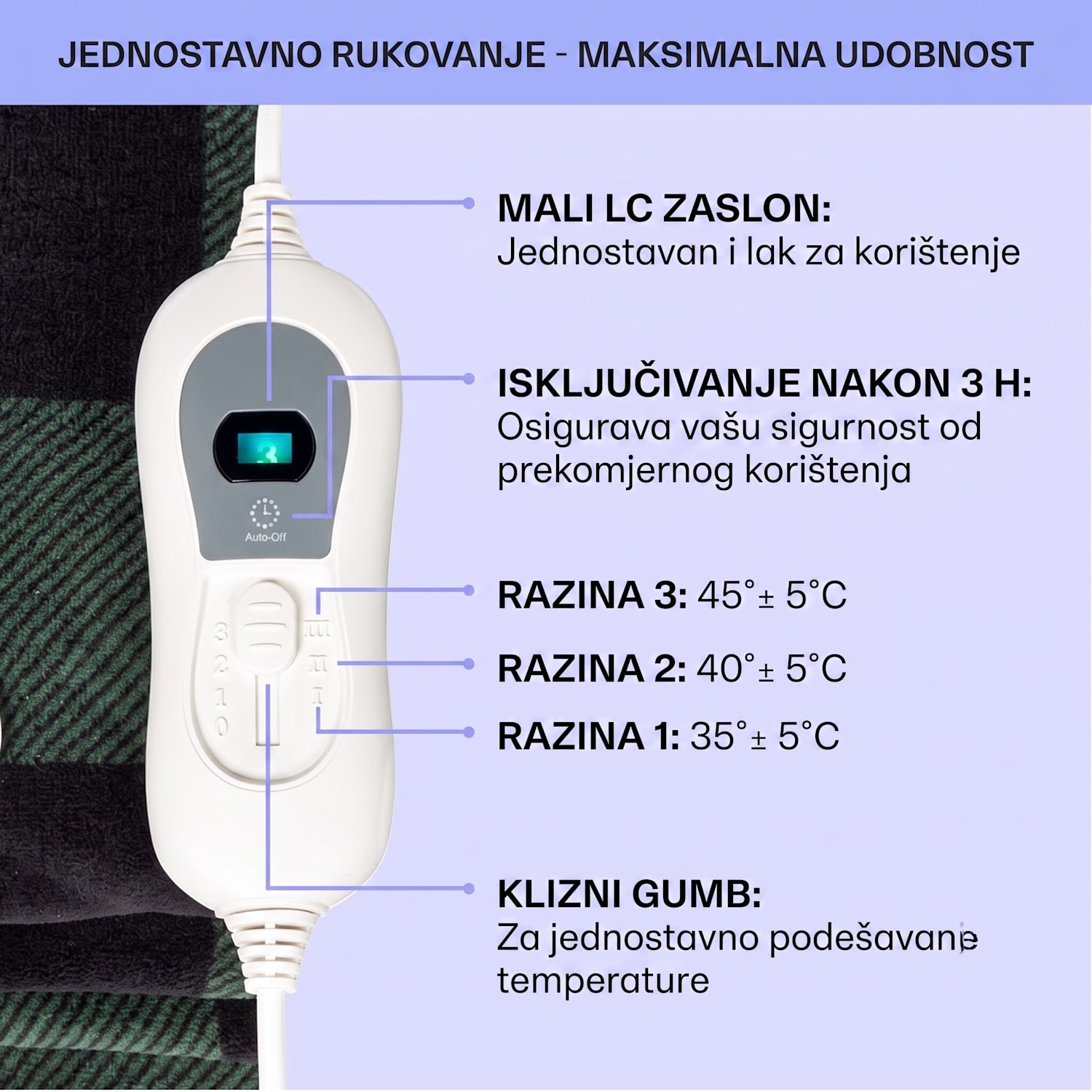 Dr. Watson XXL, električna grijaća deka, 120 W, 200 x 180 cm, koraljno runo, zelena, četvrtasta Multi | XXL