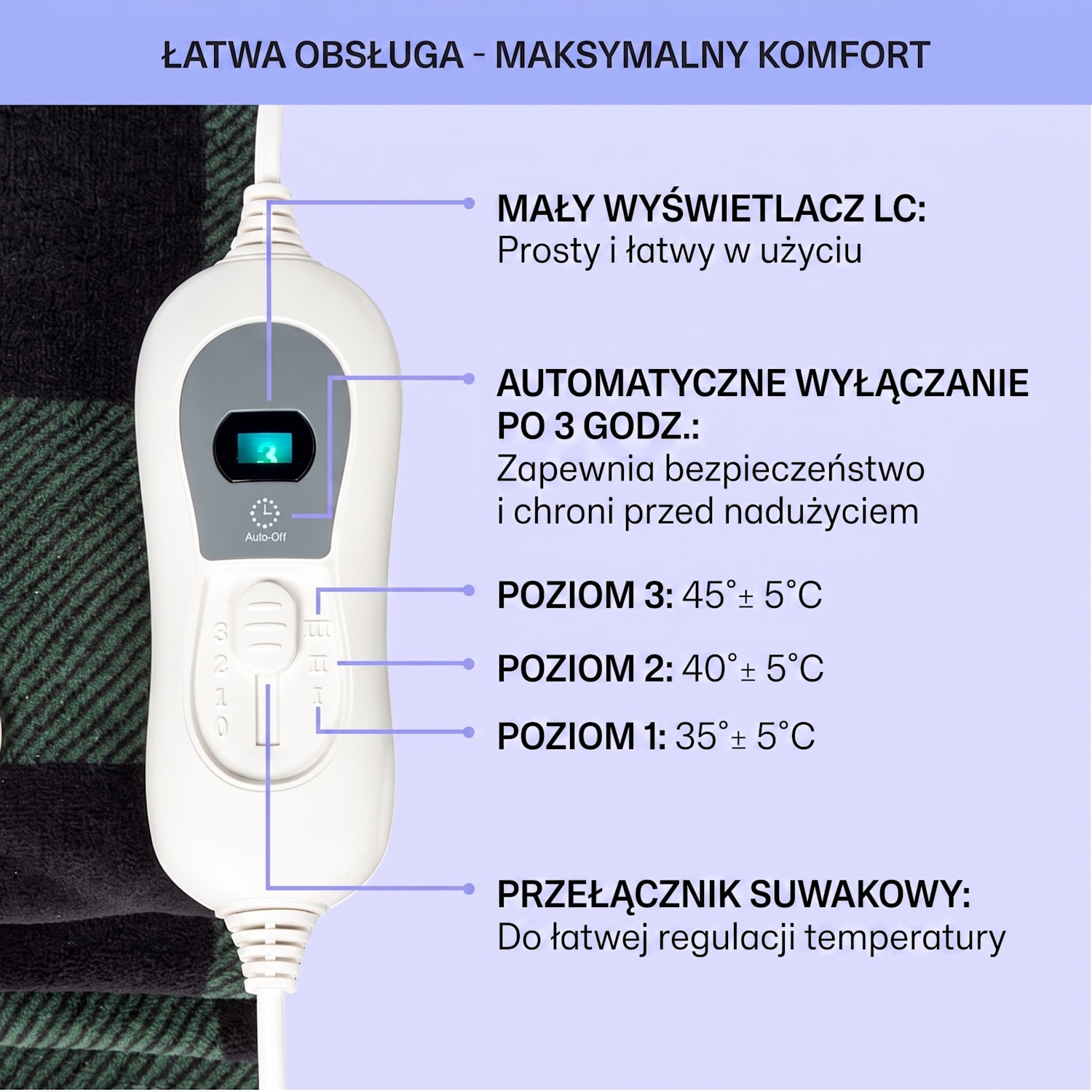 Dr. Watson XXL, koc elektryczny, 120 W, 200 x 180 cm, miękki polar, motyw rombów, szary Multi | XXL