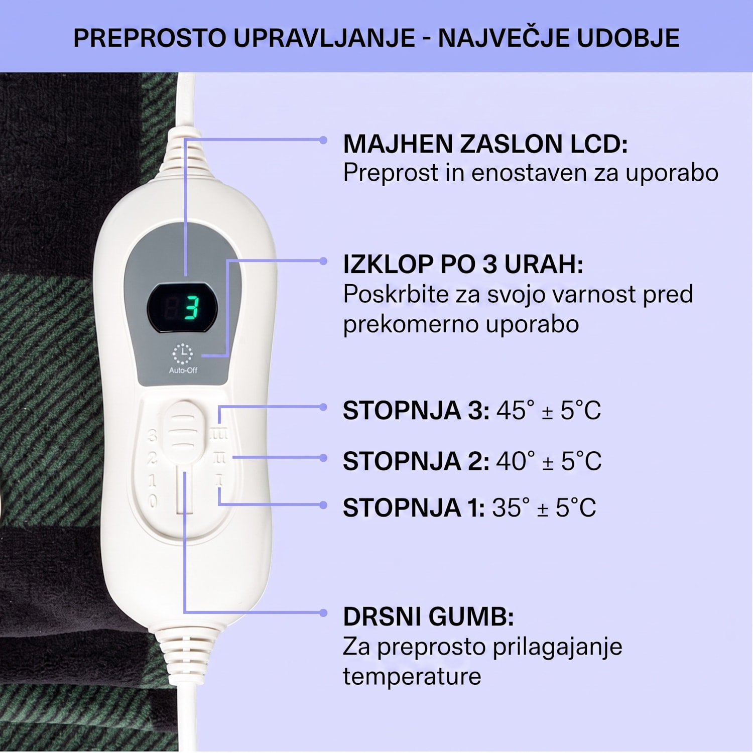 Dr. Watson XXL, grelna odeja, 120 W, 200 x 180 cm, coral fleece, zelena, kvadrati Večbarvna | XXL