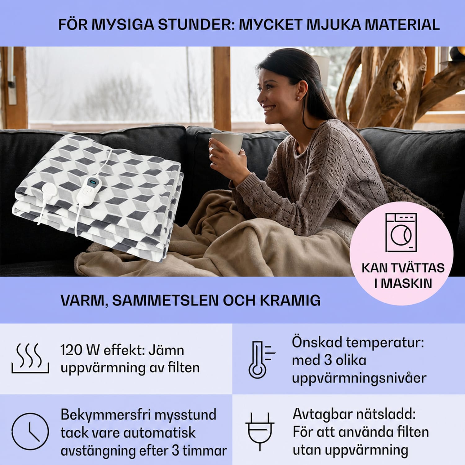 Dr. Watson XXL värmefilt 3 effektnivåer tvättbar 200 x 180 cm mikroplysch Multi | XXL