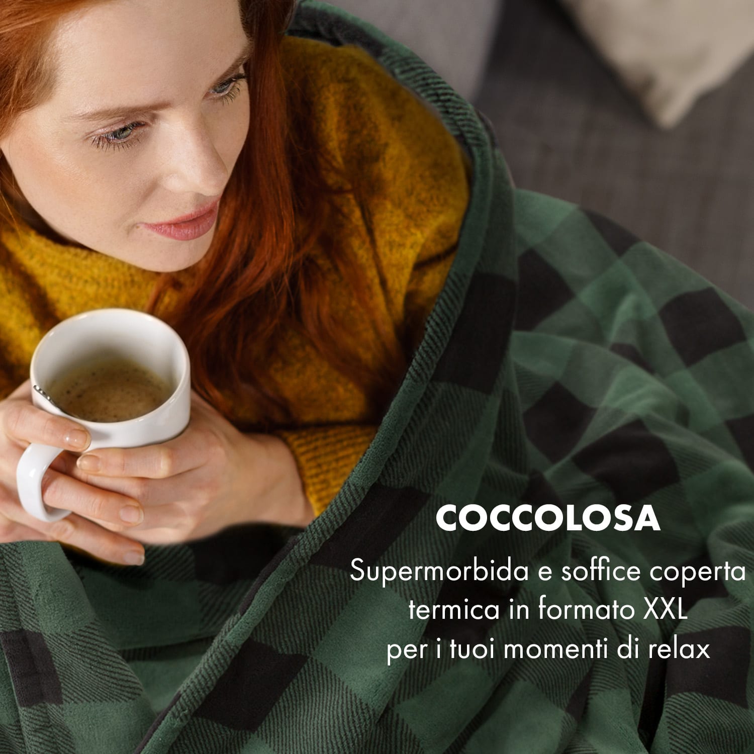 Dr. Watson XXL - Termocoperta, 3 livelli di potenza, lavabile, 200 x 180 cm, micro peluche Verde A Fantasia | XXL