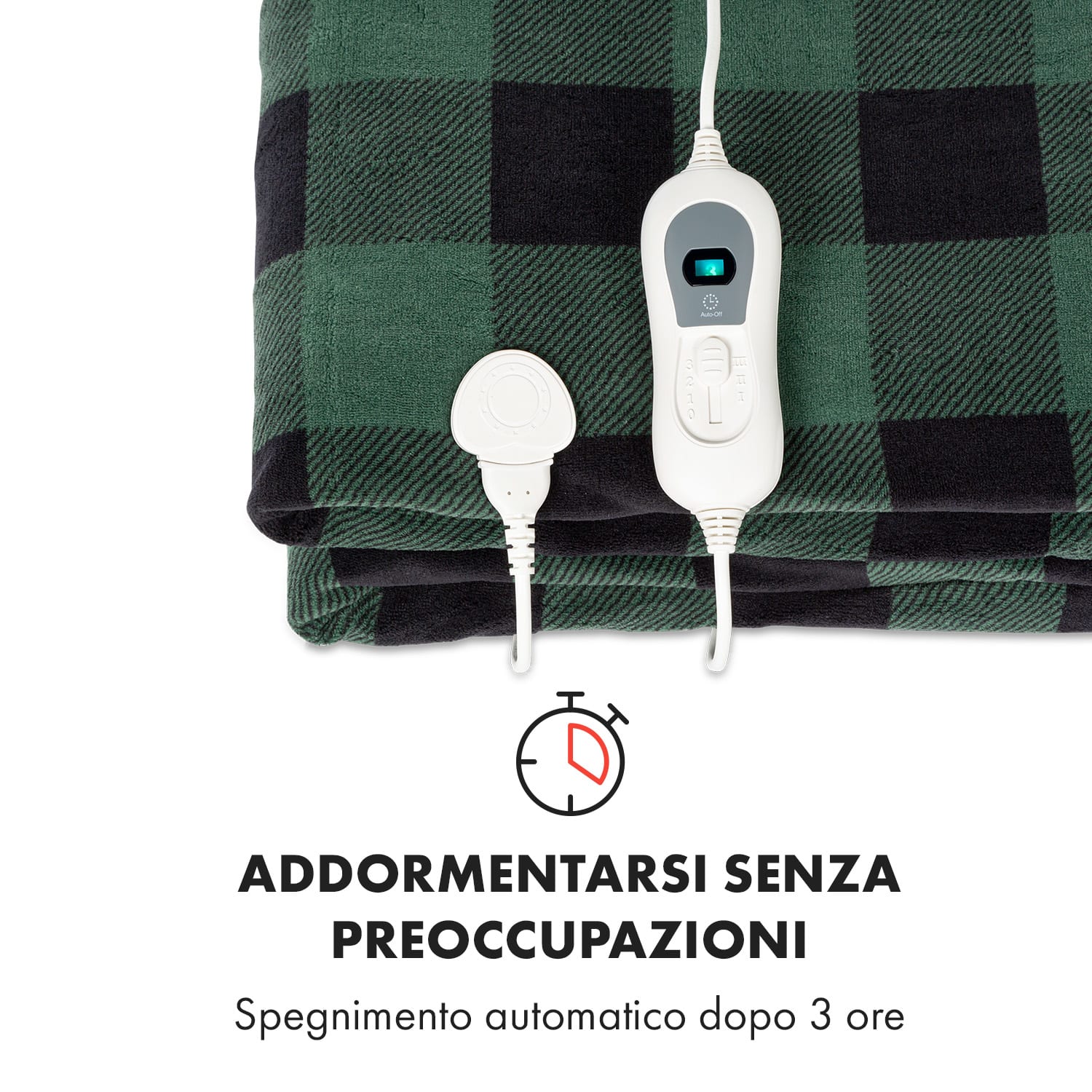 Dr. Watson XXL - Termocoperta, 3 livelli di potenza, lavabile, 200 x 180 cm, micro peluche Verde A Fantasia | XXL