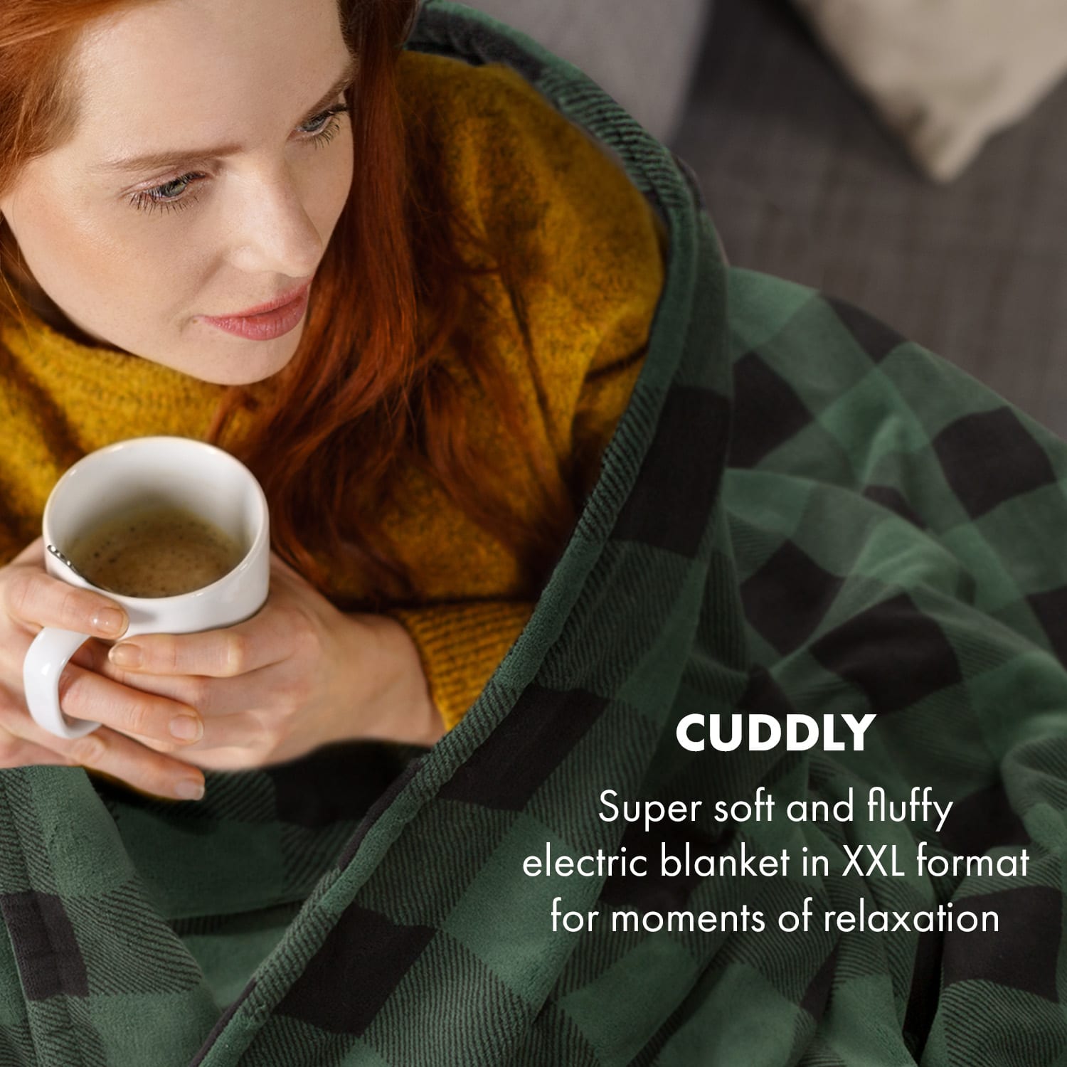 Dr. Watson XXL, električna grijaća deka, 120 W, 200 x 180 cm, koraljno runo, siva, kocke