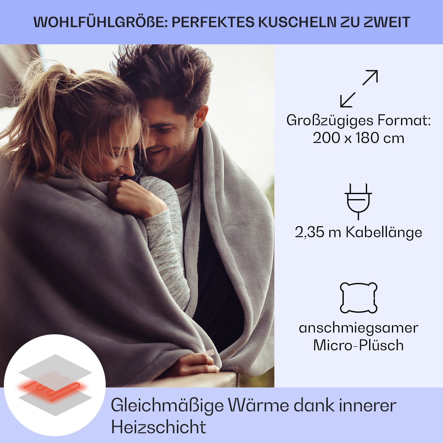 Dr. Watson XXL Heizdecke 3 Stufen waschbar 200x180cm Mikroplüsch Grün gemustert | XXL