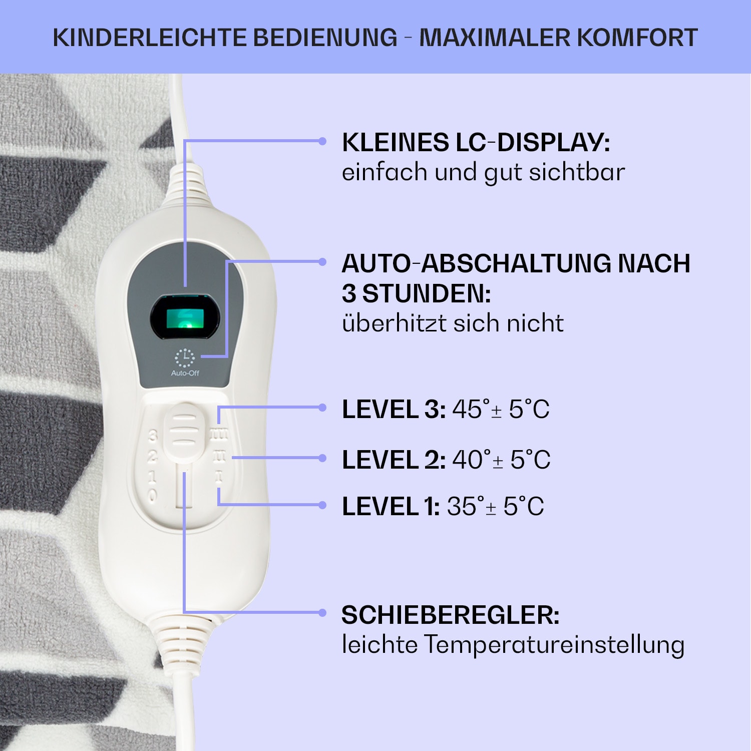 Dr. Watson XXL Heizdecke 3 Stufen waschbar 200x180cm Mikroplüsch Grün gemustert | XXL