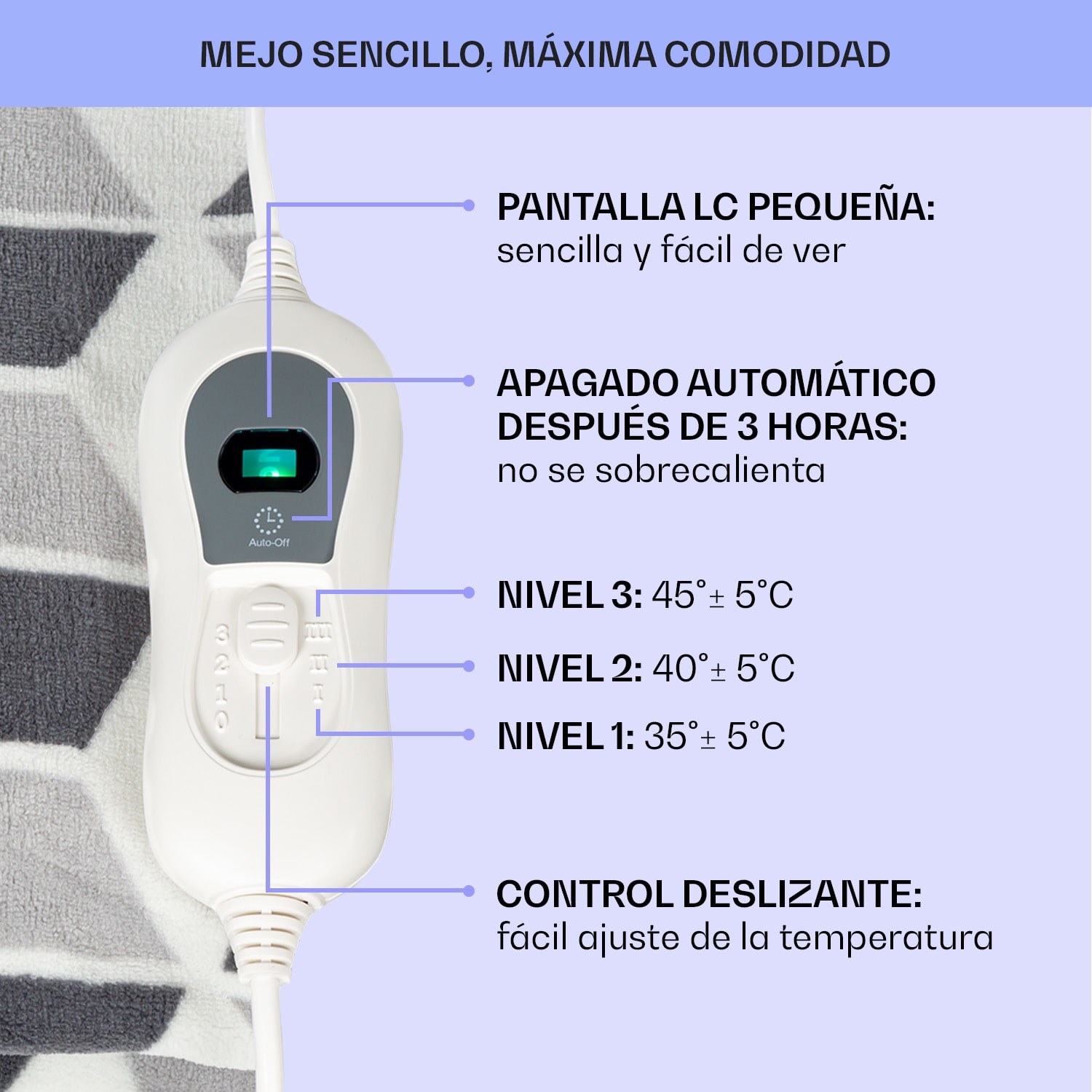 Dr. Watson XXL Manta eléctrica 3 niveles de potencia Lavable 200x180 cm Microfelpa Verde Estampado | XXL