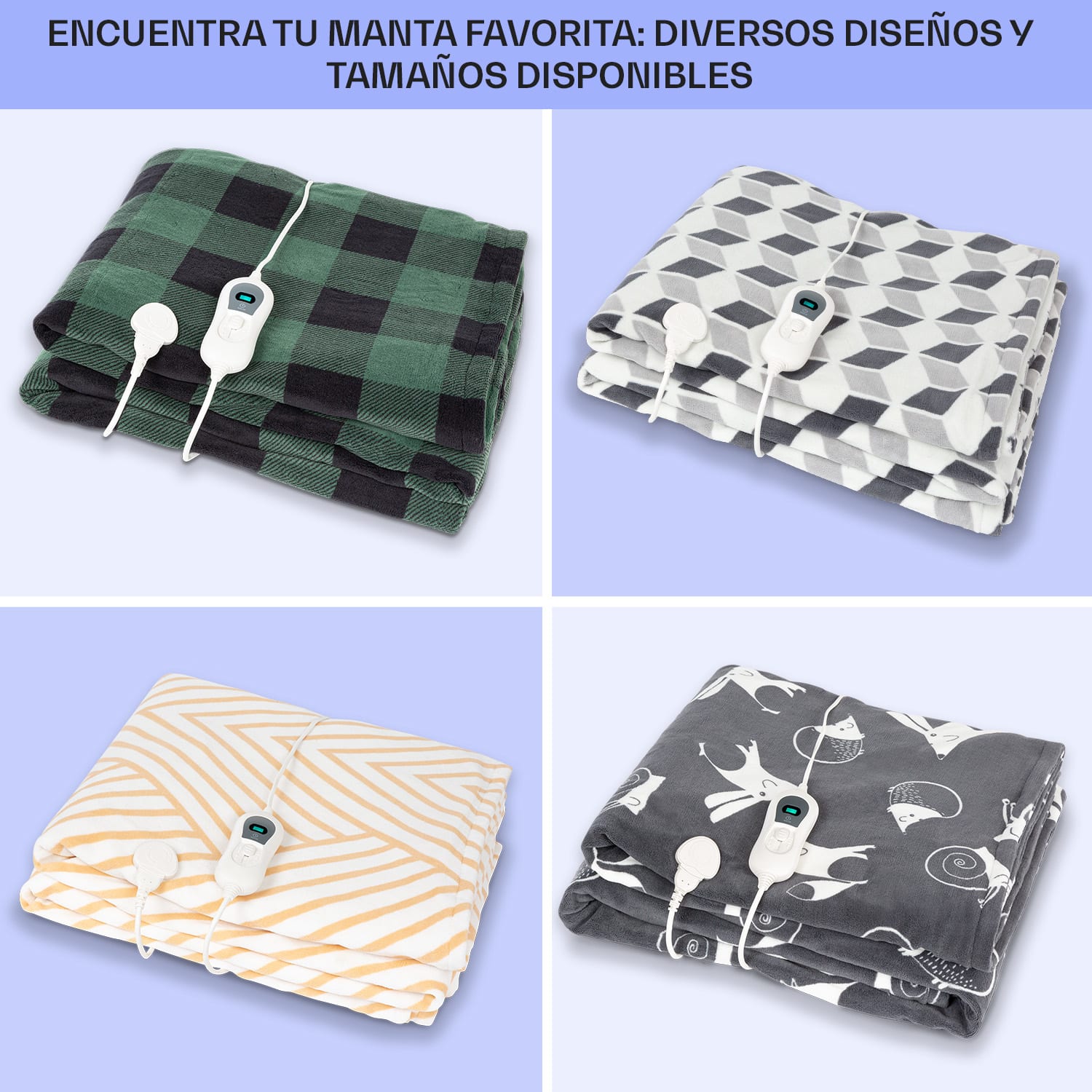 Dr. Watson XXL Manta eléctrica 3 niveles de potencia Lavable 200x180 cm Microfelpa Verde Estampado | XXL