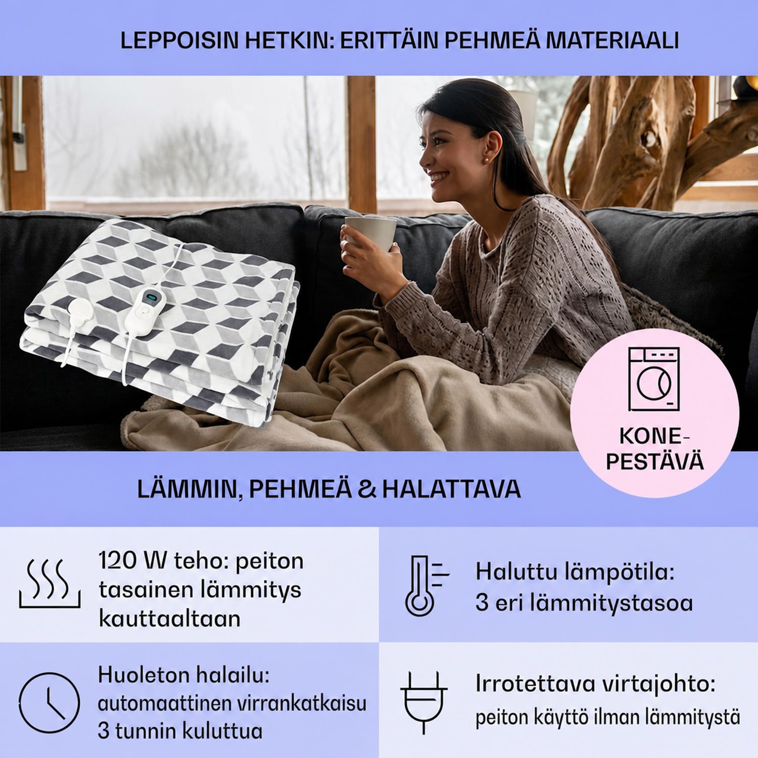 Dr. Watson XXL lämpöpeitto 3 tehotasoa pestävä 200 x 180 cm mikroplyysi Kuvioitu Vihreä | XXL