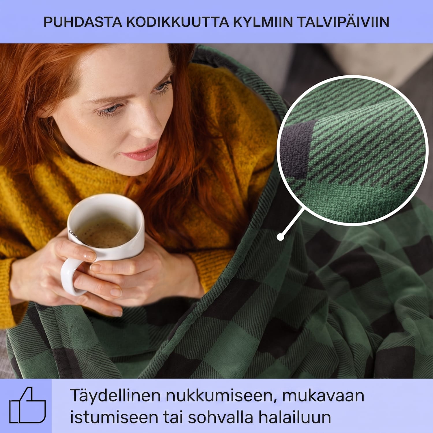 Dr. Watson XXL lämpöpeitto 3 tehotasoa pestävä 200 x 180 cm mikroplyysi Kuvioitu Vihreä | XXL