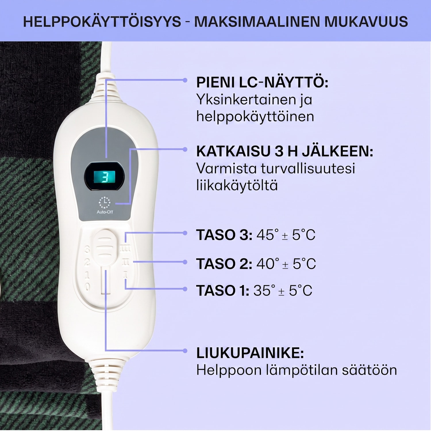 Dr. Watson XXL lämpöpeitto 3 tehotasoa pestävä 200 x 180 cm mikroplyysi Kuvioitu Vihreä | XXL