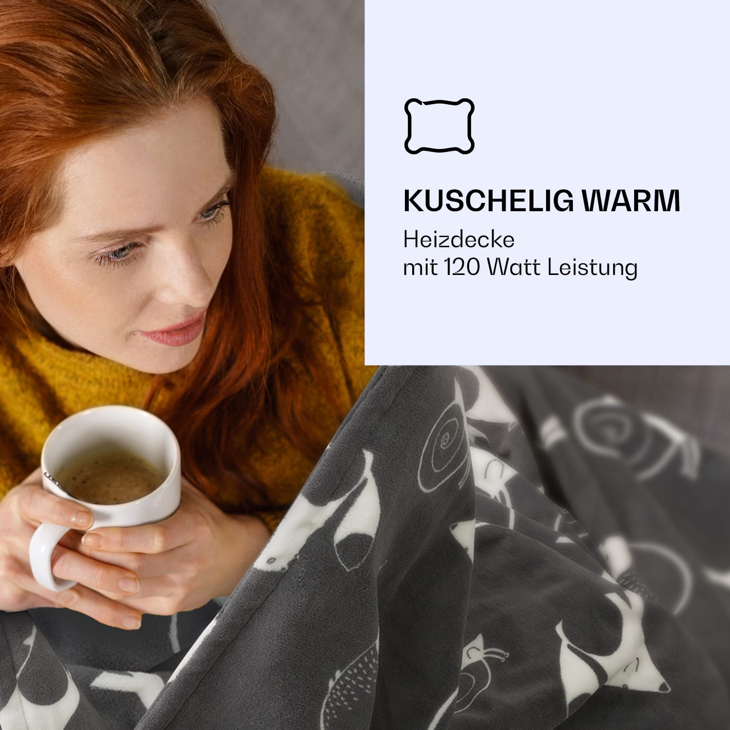Dr. Watson XXL Heizdecke 3 Stufen waschbar 200x180cm Coral Fleece Anthrazit gemustert | XXL