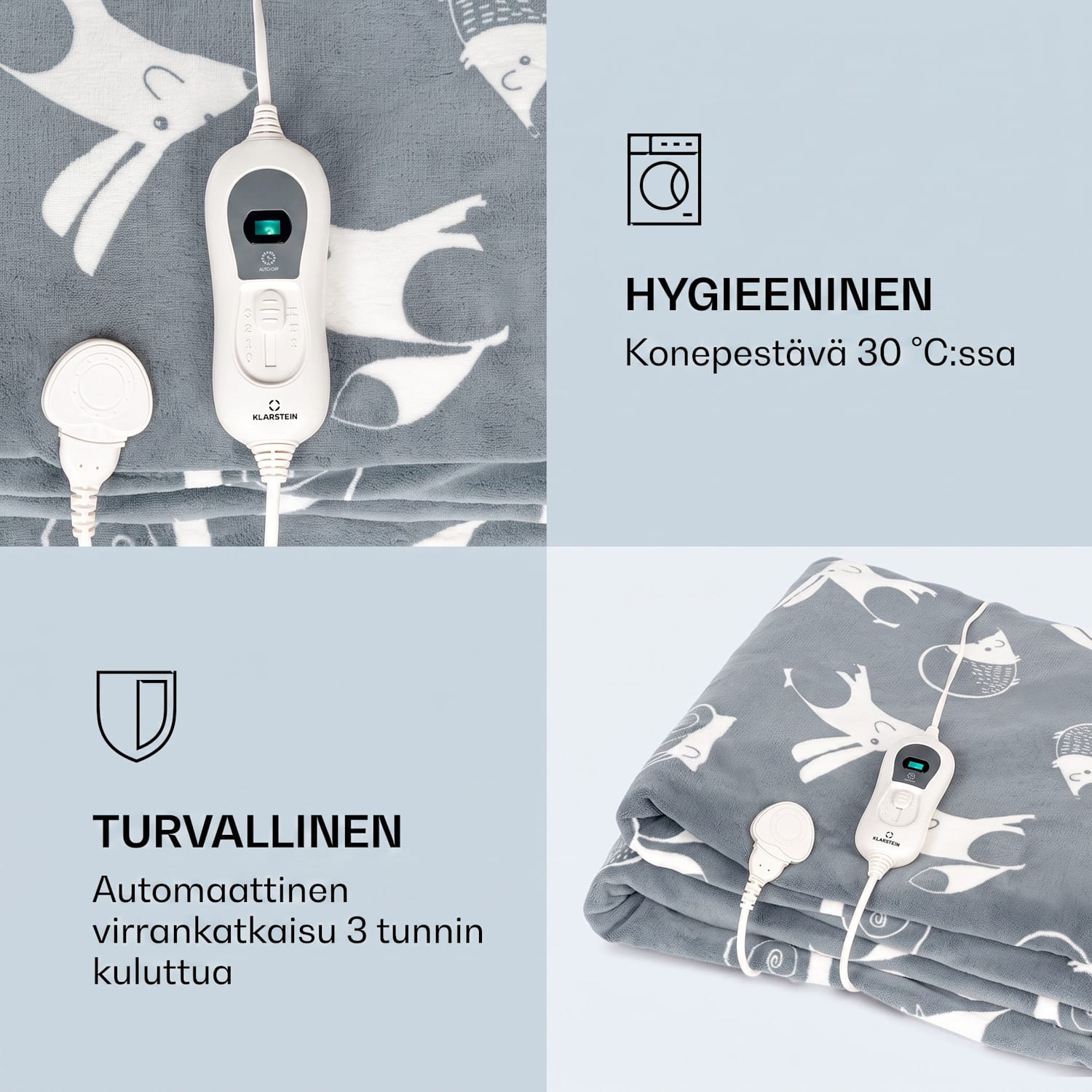 Dr. Watson XXL lämpöpeitto 3 tehotasoa pestävä 200 x 180 cm korallifleece Kuvioitu Antrasiitti | XXL