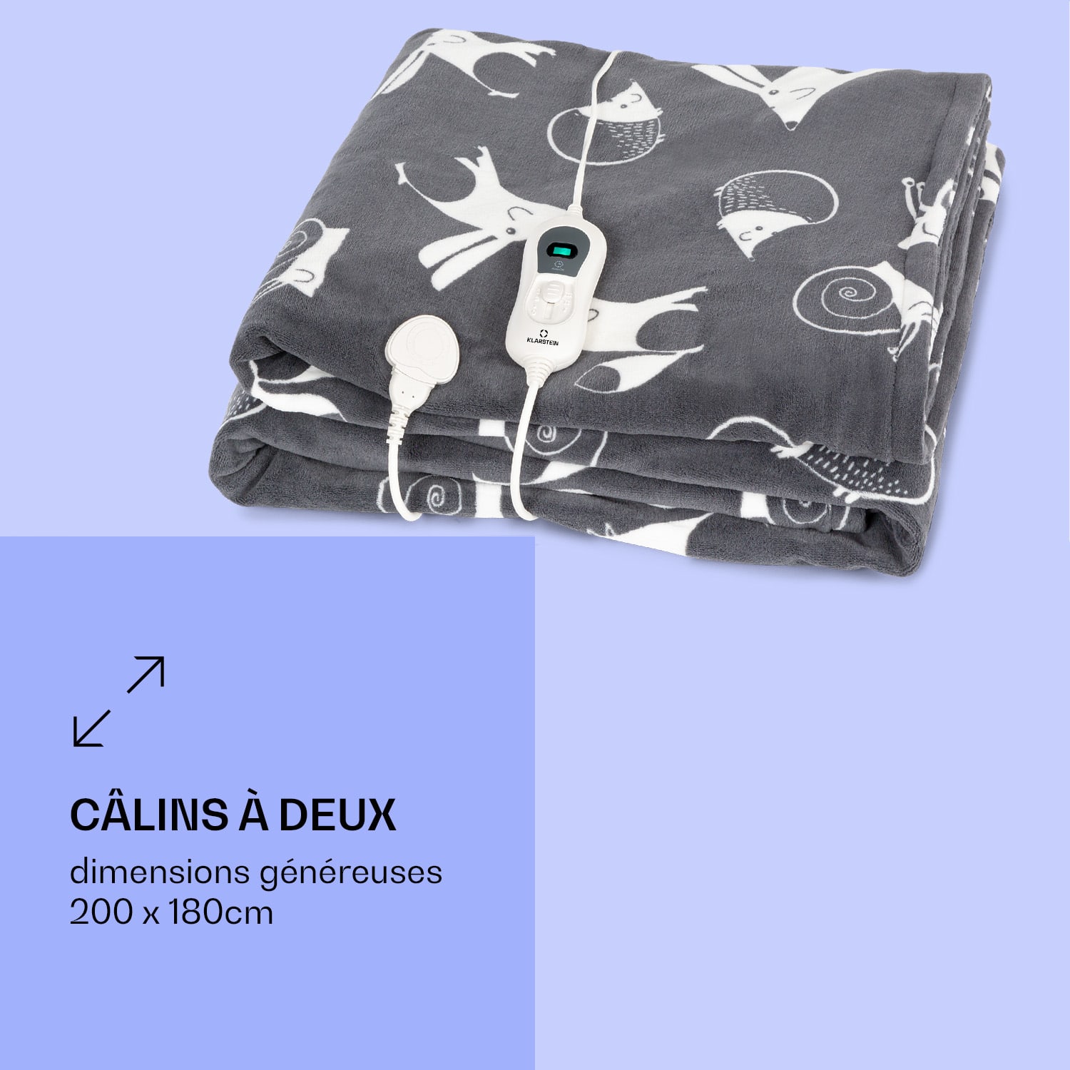 Dr. Watson XXL Couverture électrique 3 niveaux de puissance lavable 200 x 180cm Coral Fleece Anthracite À Motifs | XXL