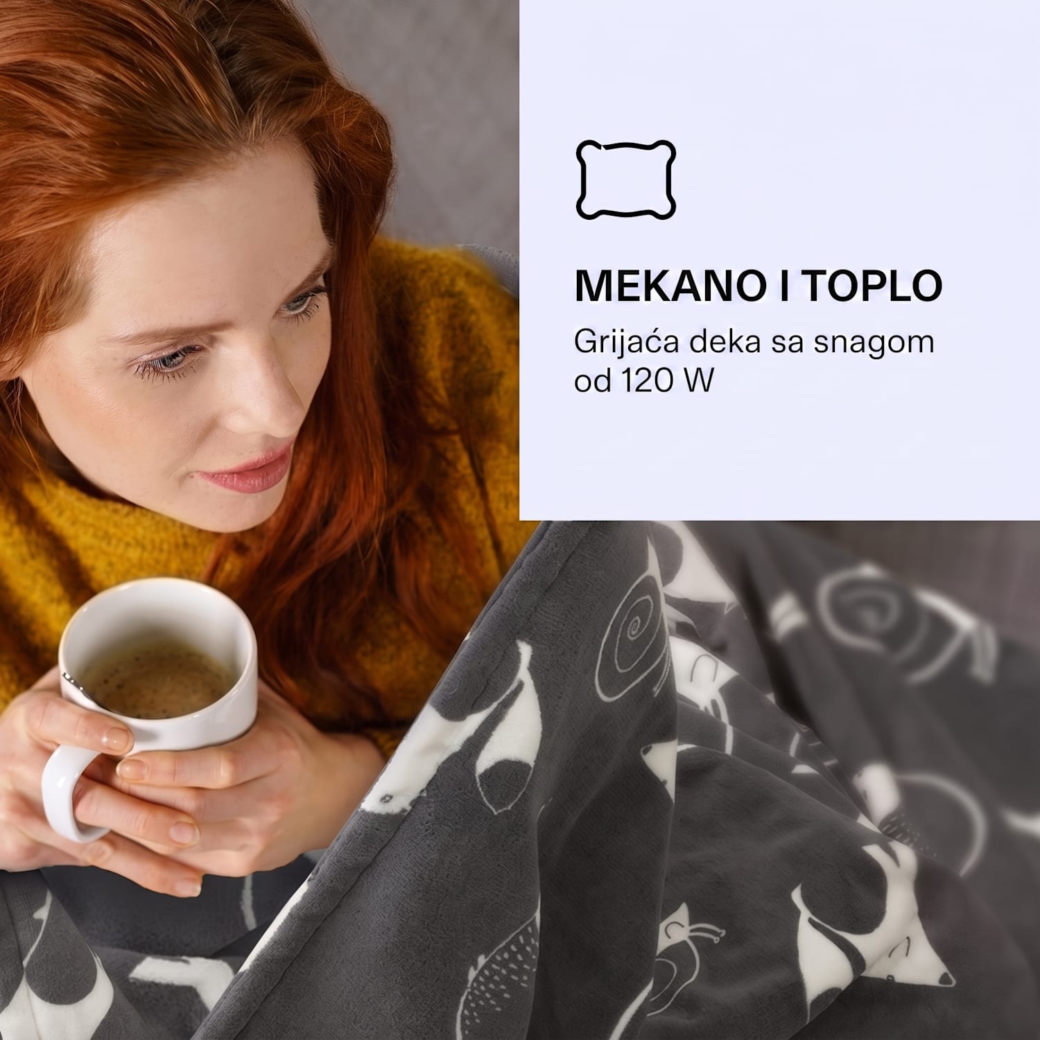 Dr. Watson XXL, električna grijaća deka, 120 W, 200 x 180 cm, koraljno runo, antracit, životinje Anthracite Patterned | XXL