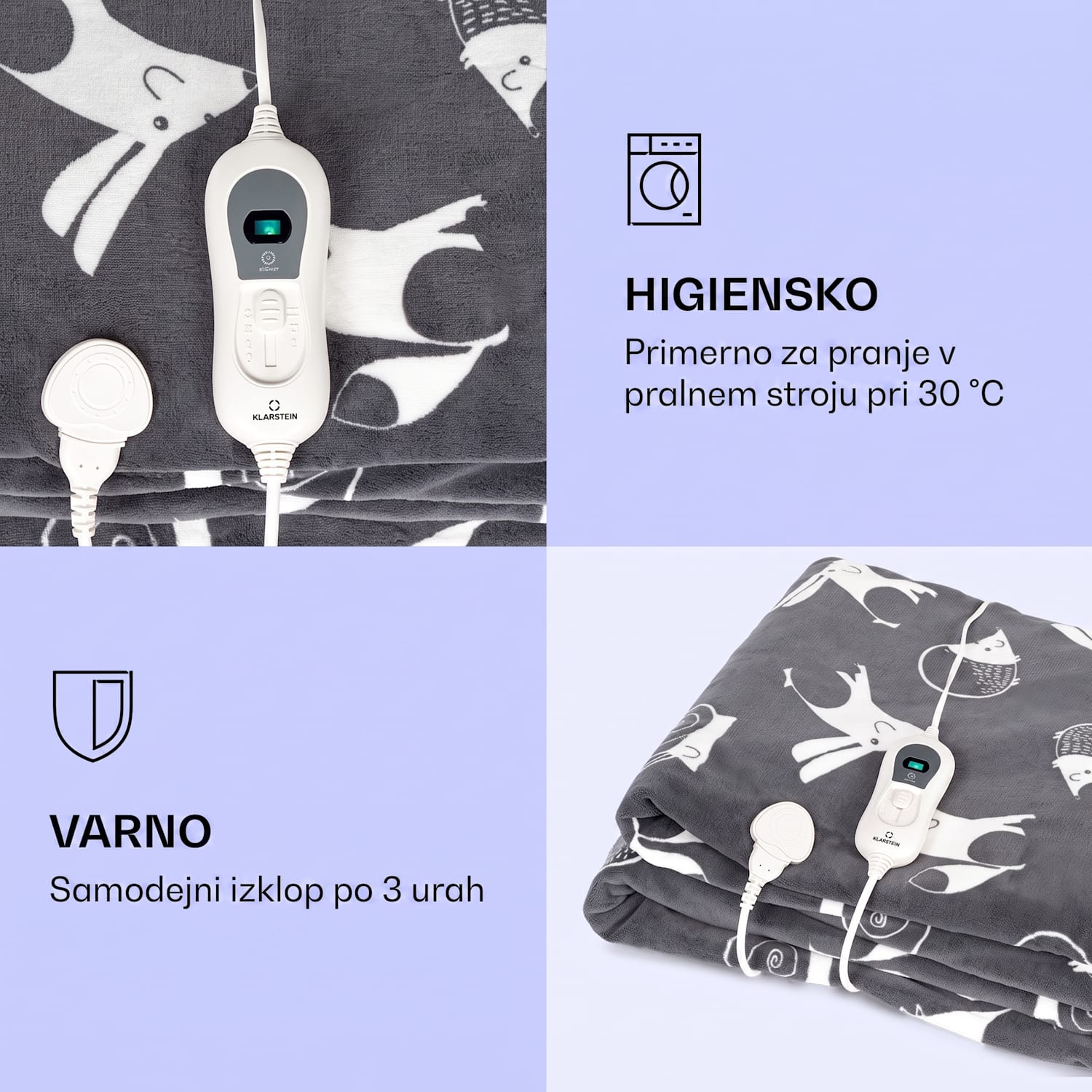 Dr. Watson XXL, grelna odeja, 120 W, 200 x 180 cm, coral fleece, antracit, živali Anthracite Patterned | XXL