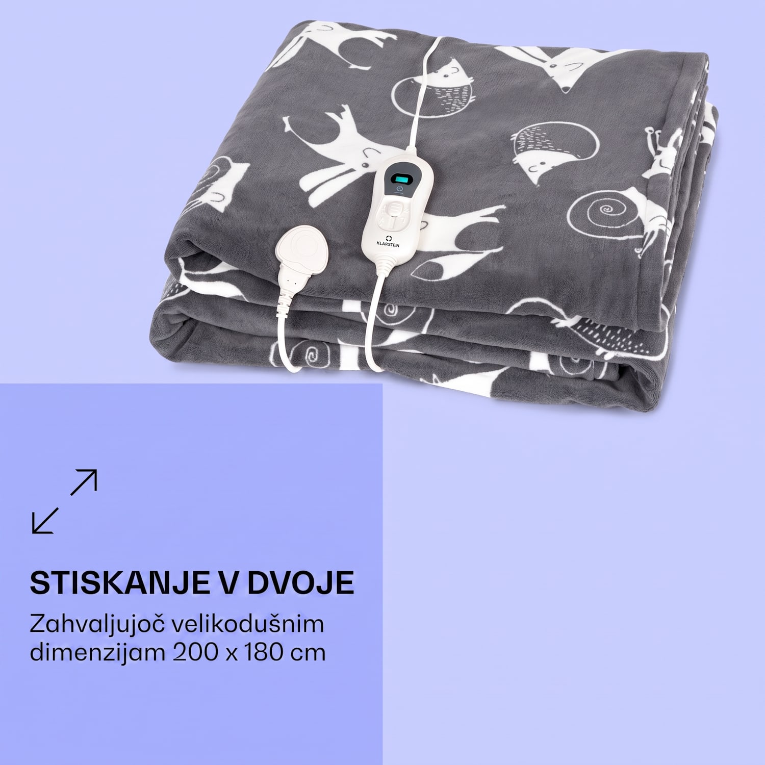 Dr. Watson XXL, grelna odeja, 120 W, 200 x 180 cm, coral fleece, antracit, živali Anthracite Patterned | XXL