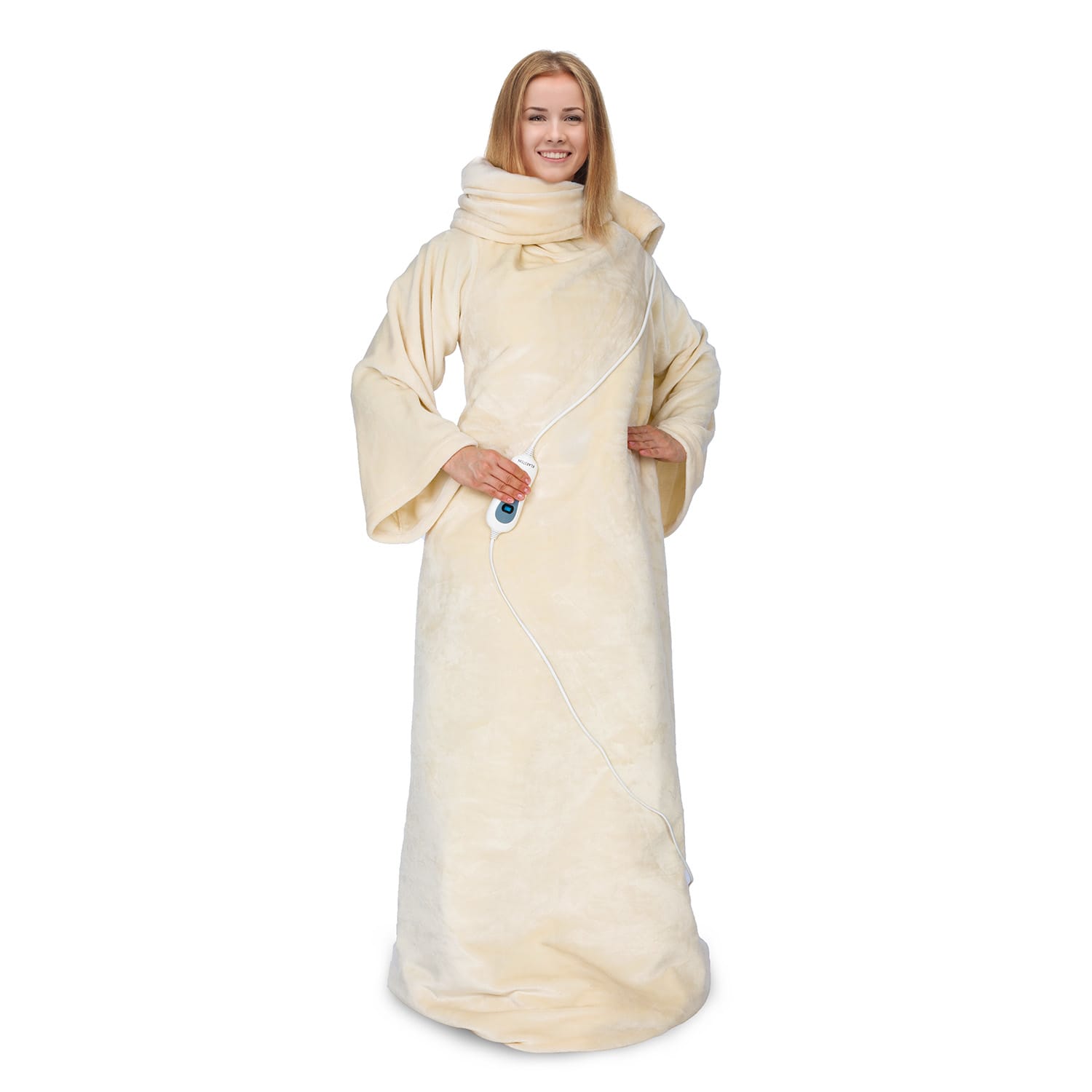 Slanket, thermo takaró ujjakkal, 120 W, 155 x 180 cm, coral fleece 155 x 180 cm | Vintage krém