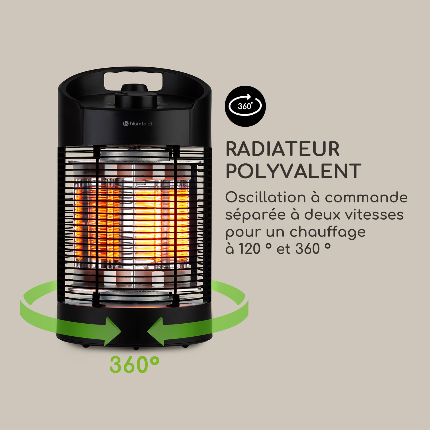 Heat Guru 360 mini infrarood terrasverwarmer 700/350W oscillatie zwart 41 cm