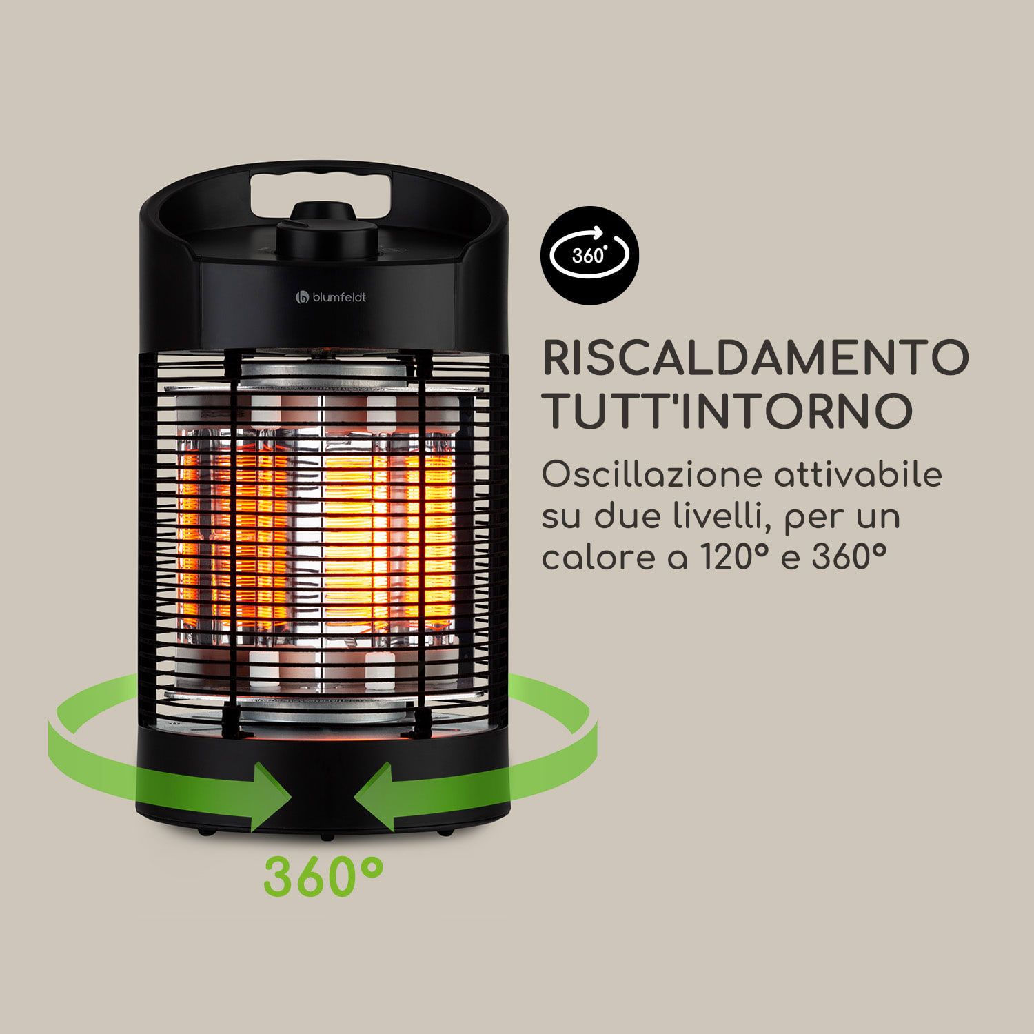Heat Guru 360 Mini, radiatore di calore a infrarossi, 700/350W, oscillazione, nero 41 cm