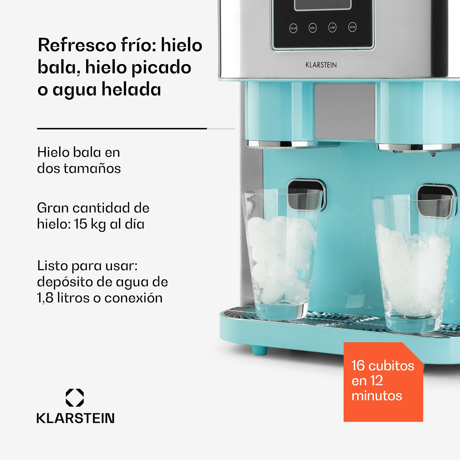 Eiszeit Crush Máquina para hacer cubitos de hielo 2 tamaños Hielo picado Aguamarina