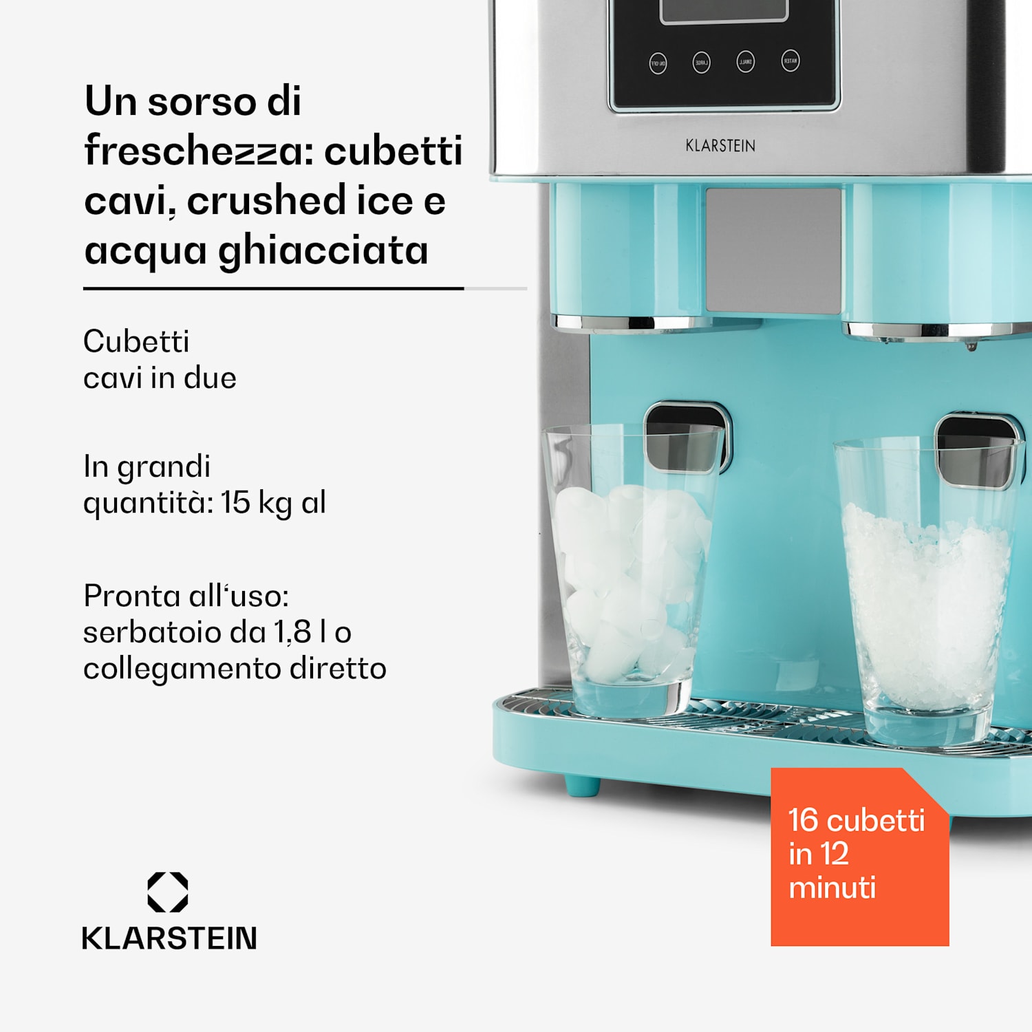 Eiszeit Crush, Macchina del Ghiaccio, Cubetti di 2 Dimensioni, Ghiaccio Tritato Verde acqua