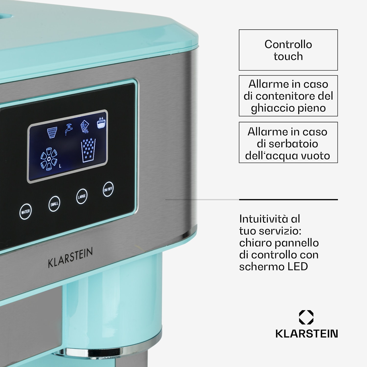 Eiszeit Crush, Macchina del Ghiaccio, Cubetti di 2 Dimensioni, Ghiaccio Tritato Verde acqua