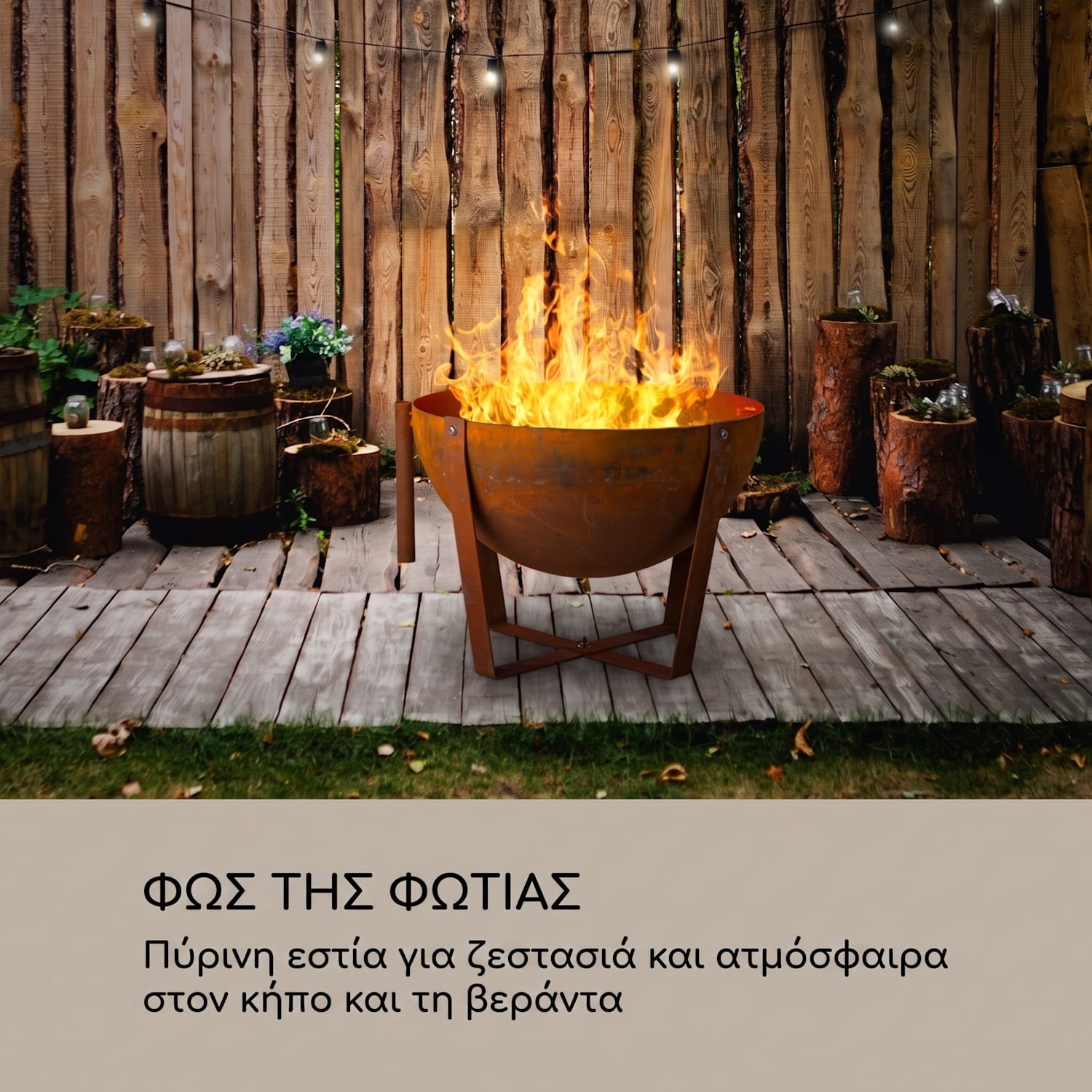 Blum Fire Globe, εστία εξωτερικού χώρου με ψησταριά, Ø 60 cm, ατσάλι 