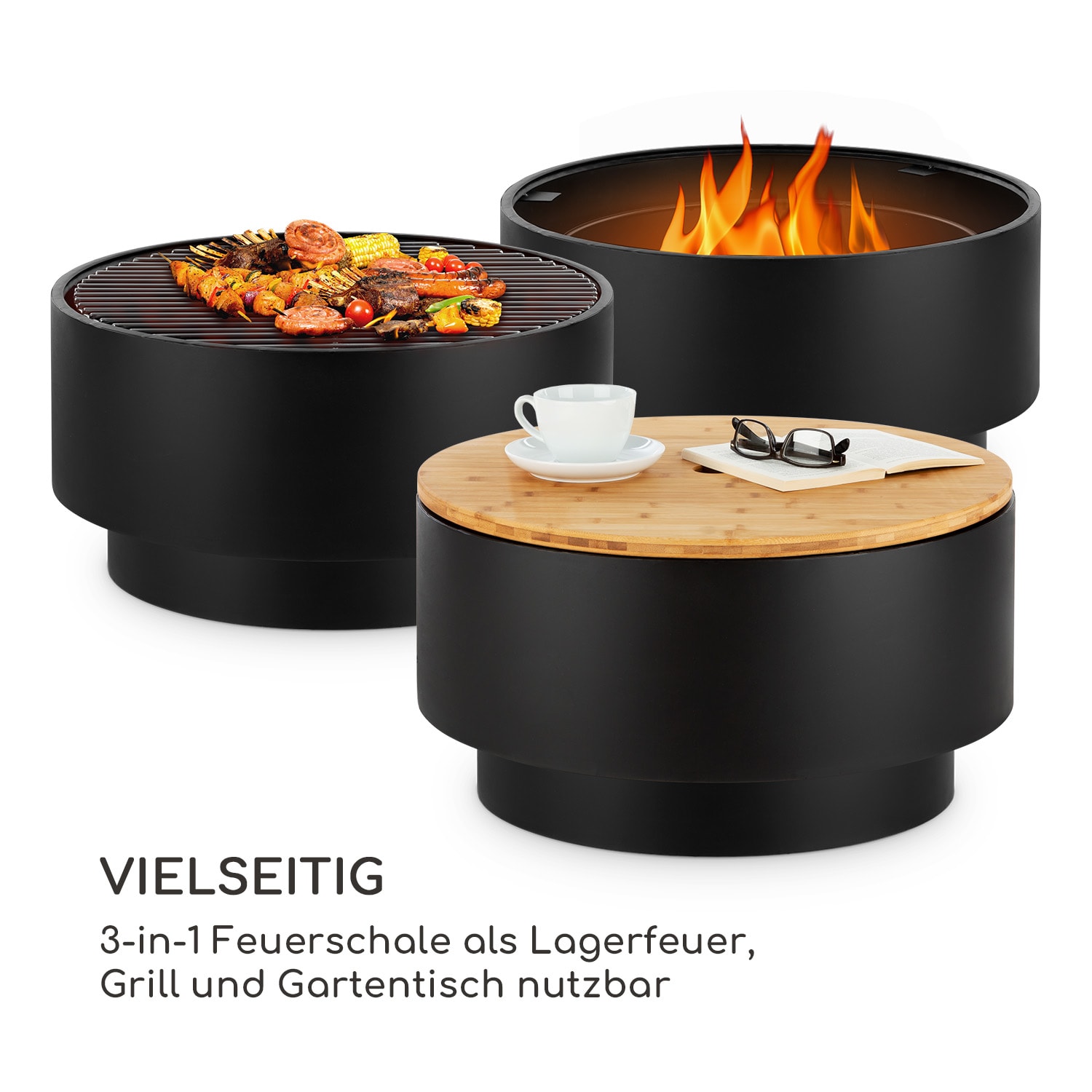 Pompeji Feuerschale und Grill Ø60cm Stahl Schwarz