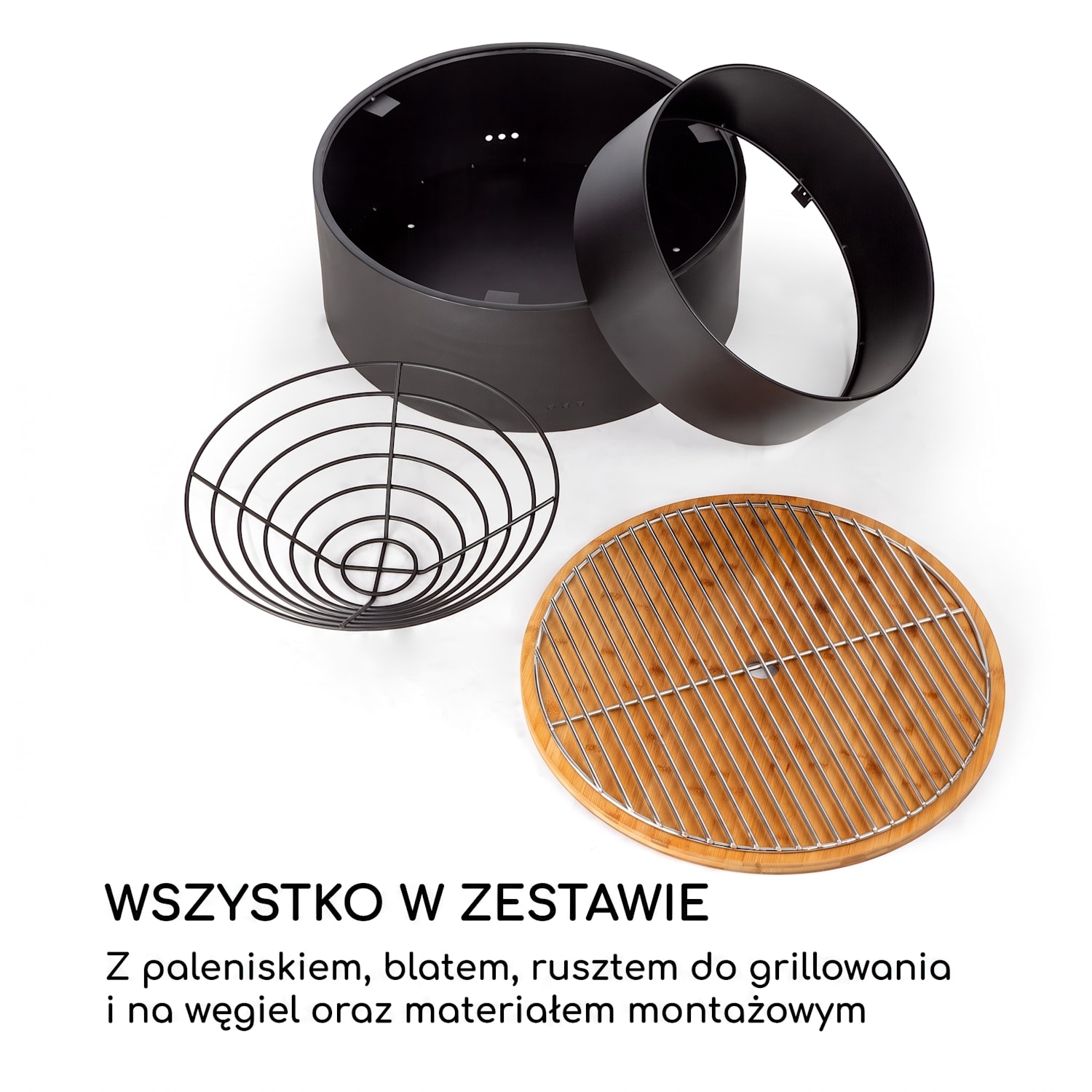 Pompeji, palenisko ogrodowe z rusztem grillowym, Ø 60 cm, stal Czarny